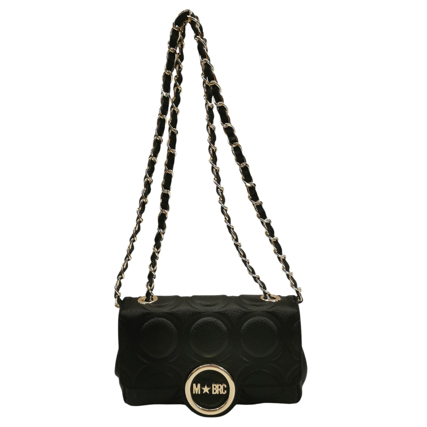 M Brc Borsa a Tracolla Donna Linea Sfera in Pelle Nera con Catena