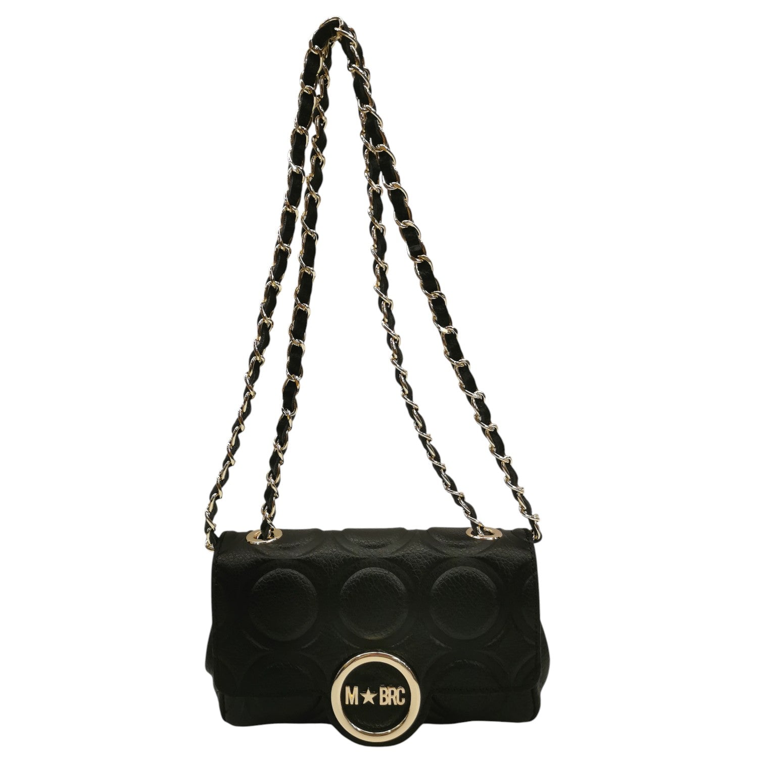 M Brc Borsa a Tracolla Donna Linea Sfera in Pelle Nera con Catena