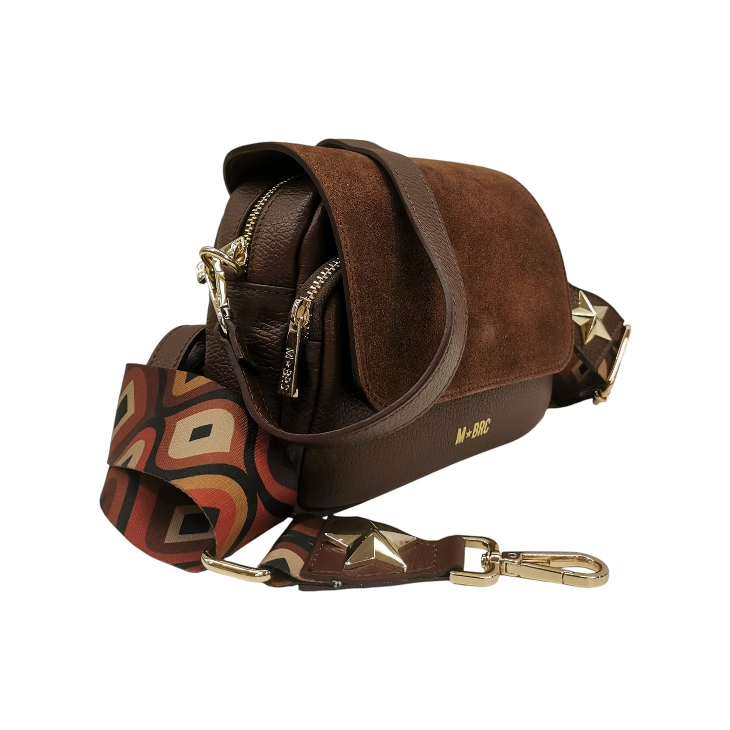 M Brc Borsa a Tracolla Piccola Donna Linea Obona Suede in Camoscio e Pelle Marrone