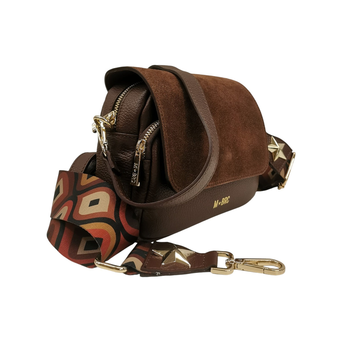 M Brc Borsa a Tracolla Piccola Donna Linea Obona Suede in Camoscio e Pelle Marrone