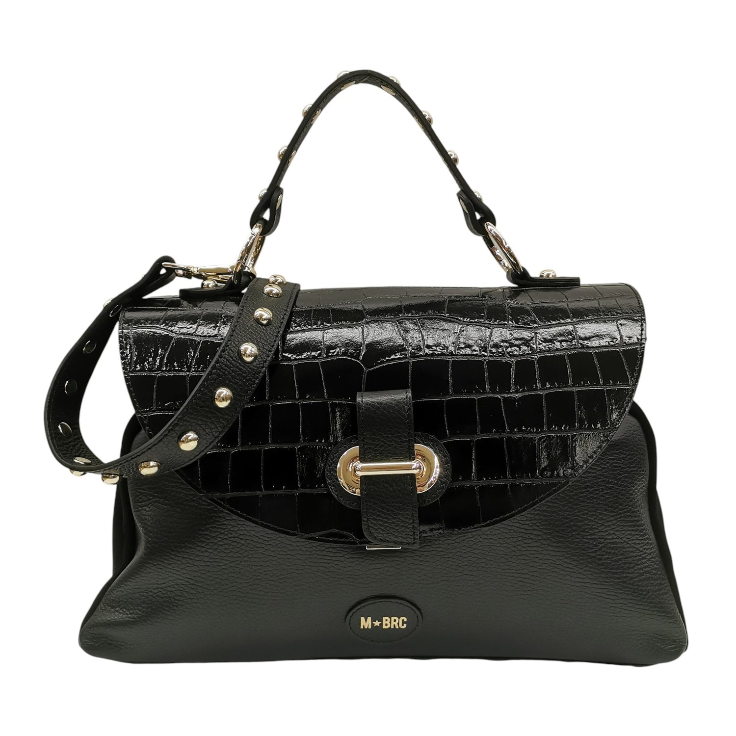 M Brc Borsa a Mano Donna Linea MilleBolle in Pelle Nera con Stampa Cocco