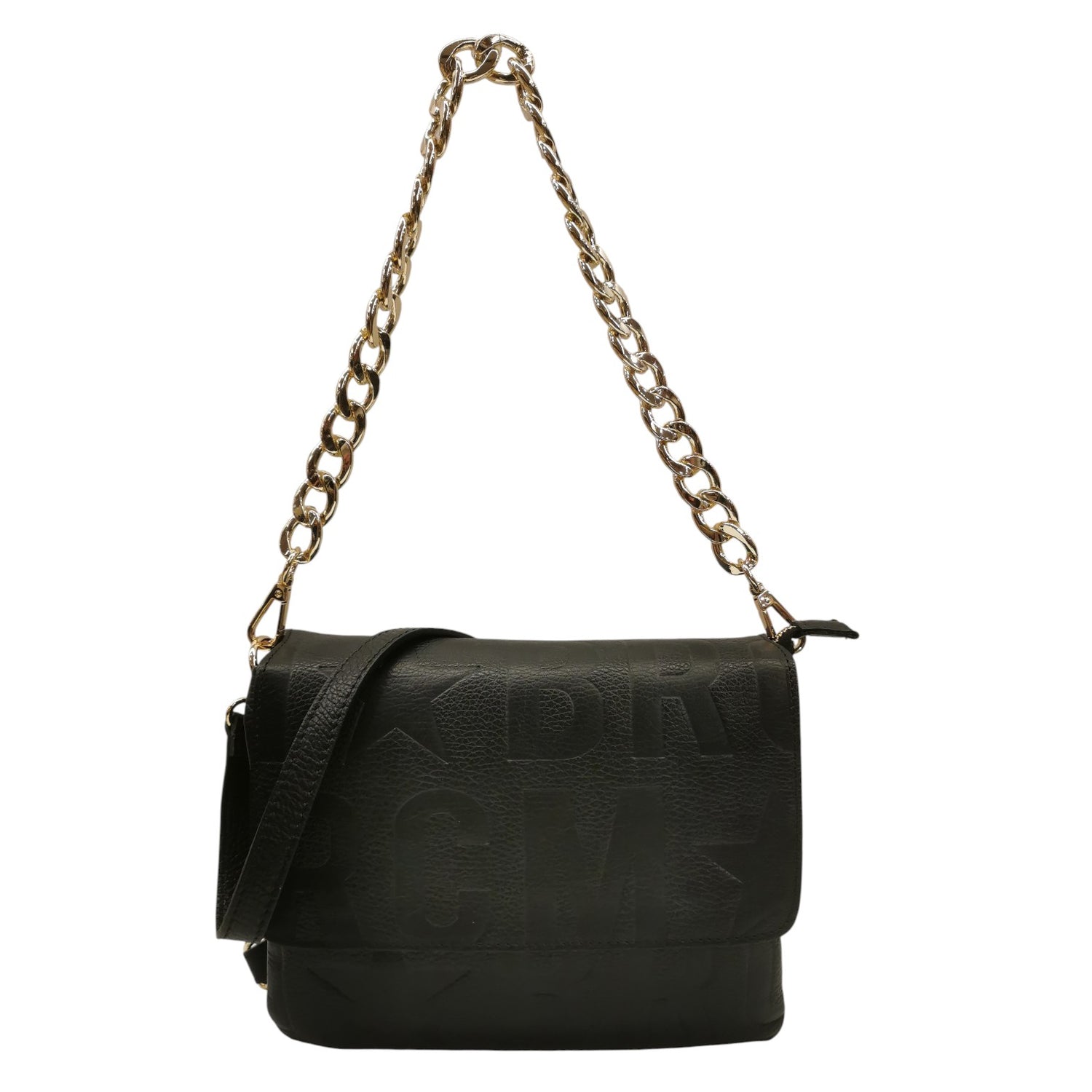M Brc Borsa a Tracolla Donna Linea Sfera in Pelle Logata Nera con Catena e Patta