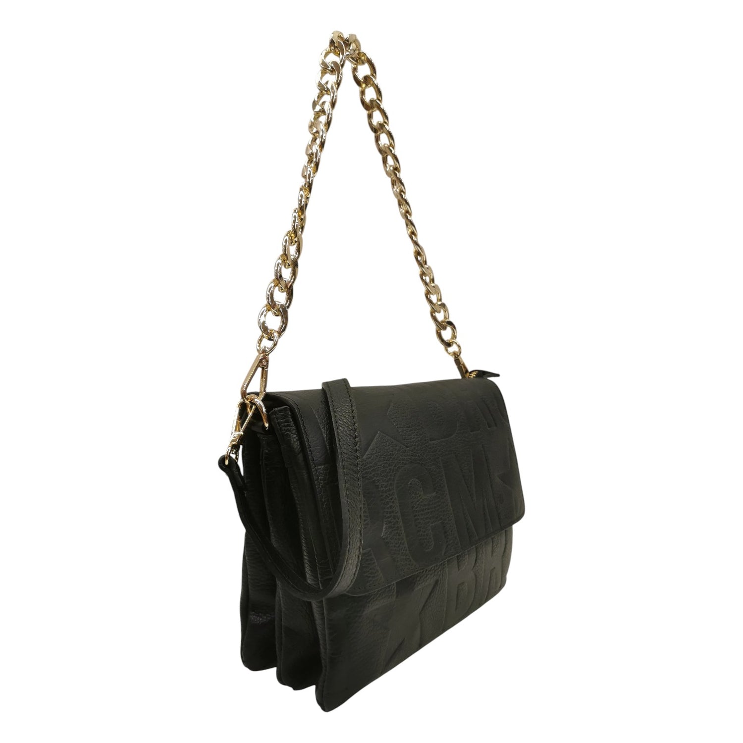 M Brc Borsa a Tracolla Donna Linea Sfera in Pelle Logata Nera con Catena e Patta
