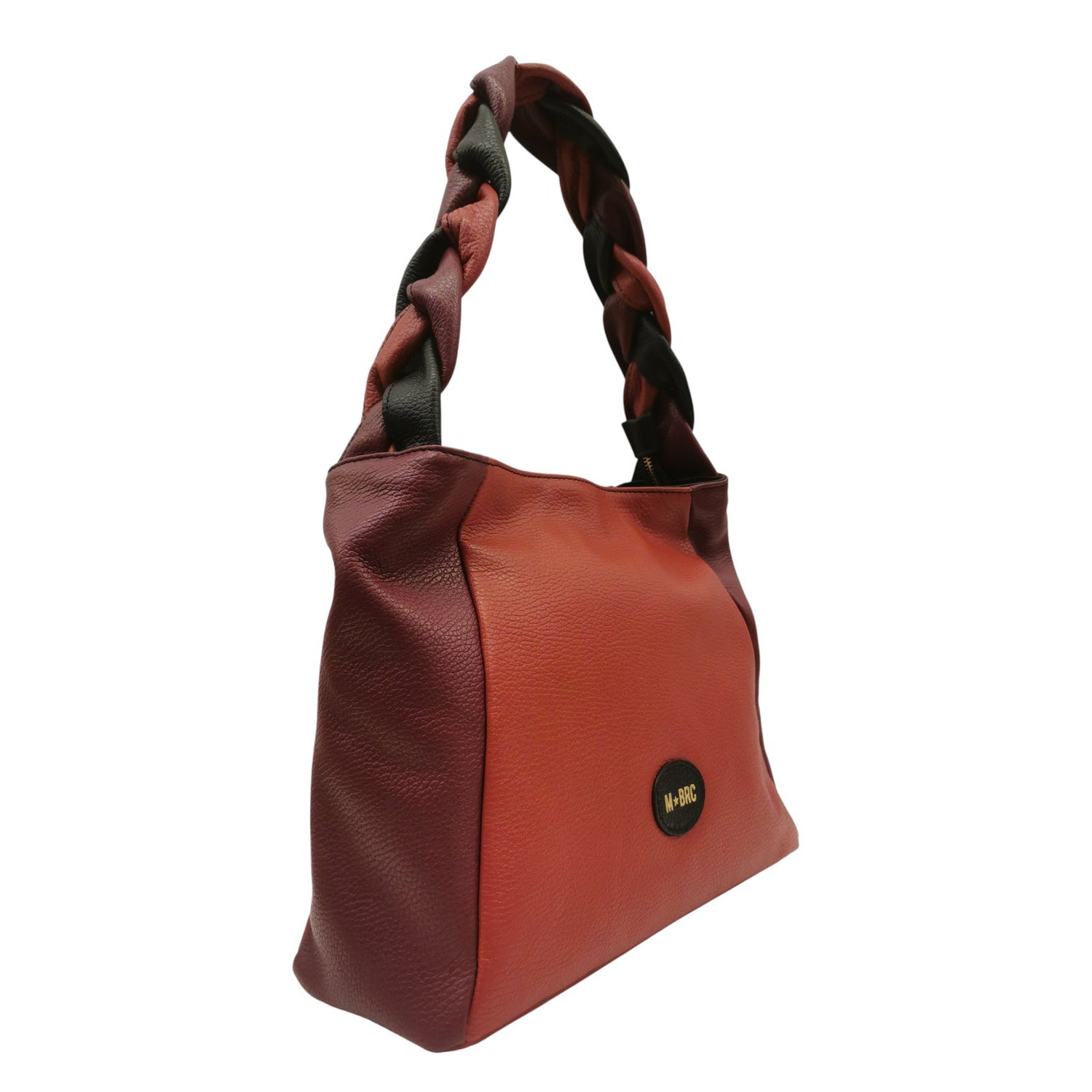 M Brc Borsa a Spalla Donna Linea Treccia in Pelle Coccio Bordeaux