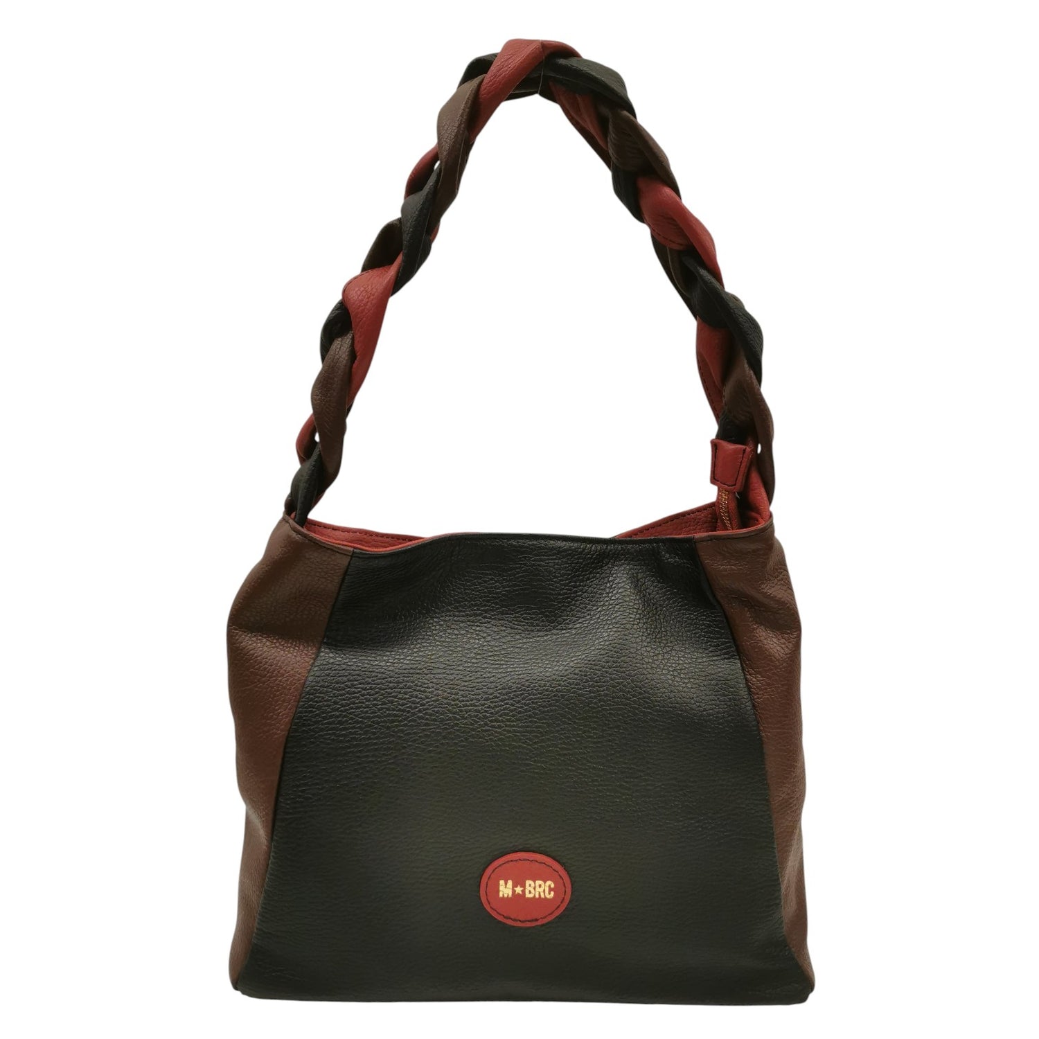 M Brc Borsa a Spalla Donna Linea Treccia in Pelle Nero Marrone