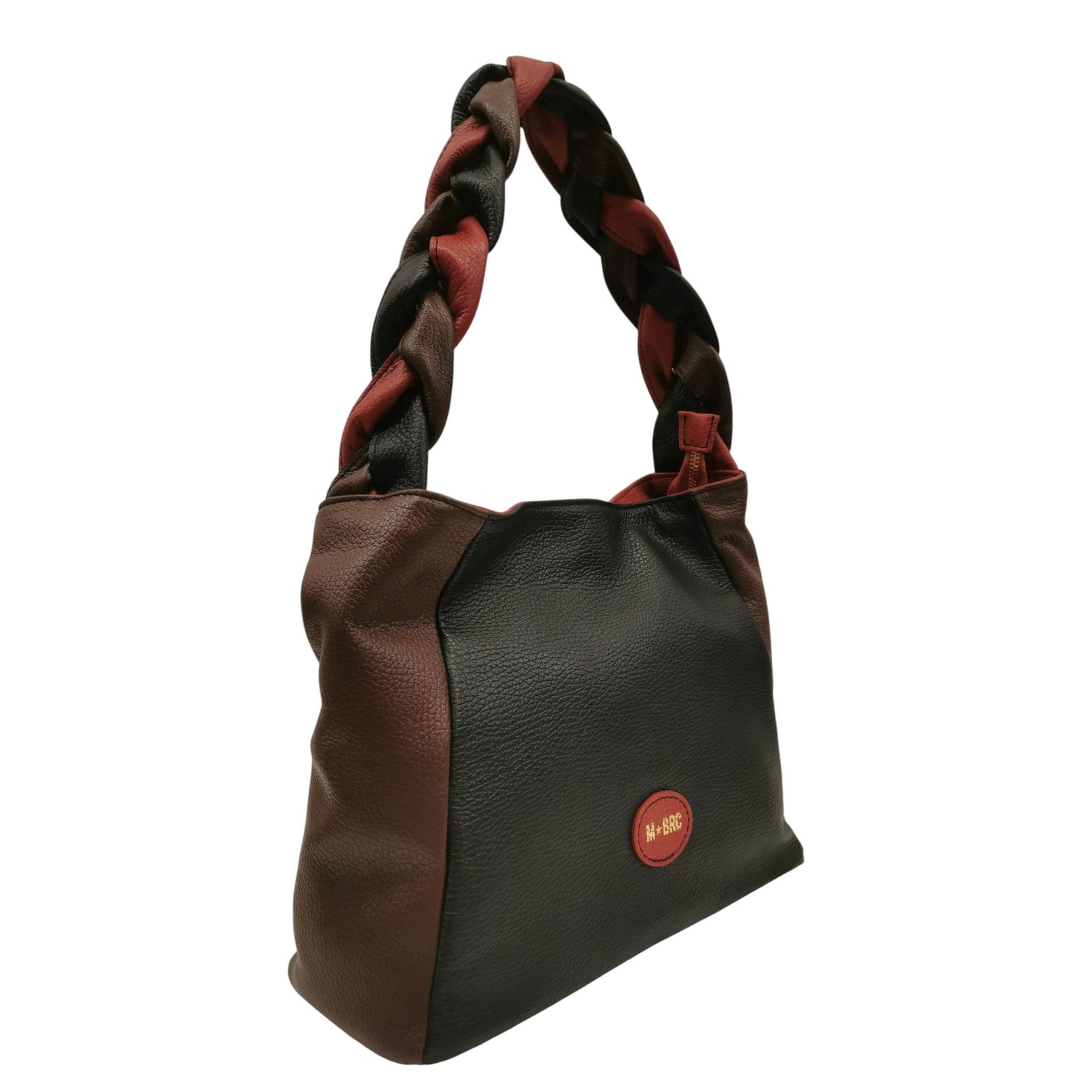 M Brc Borsa a Spalla Donna Linea Treccia in Pelle Nero Marrone