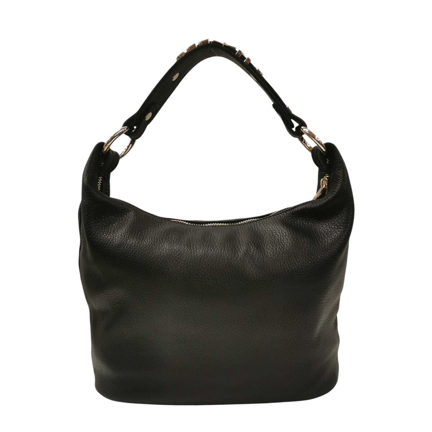 M Brc Borsa a Spalla Donna Linea Lettering in Pelle Nera con Logo Dorato