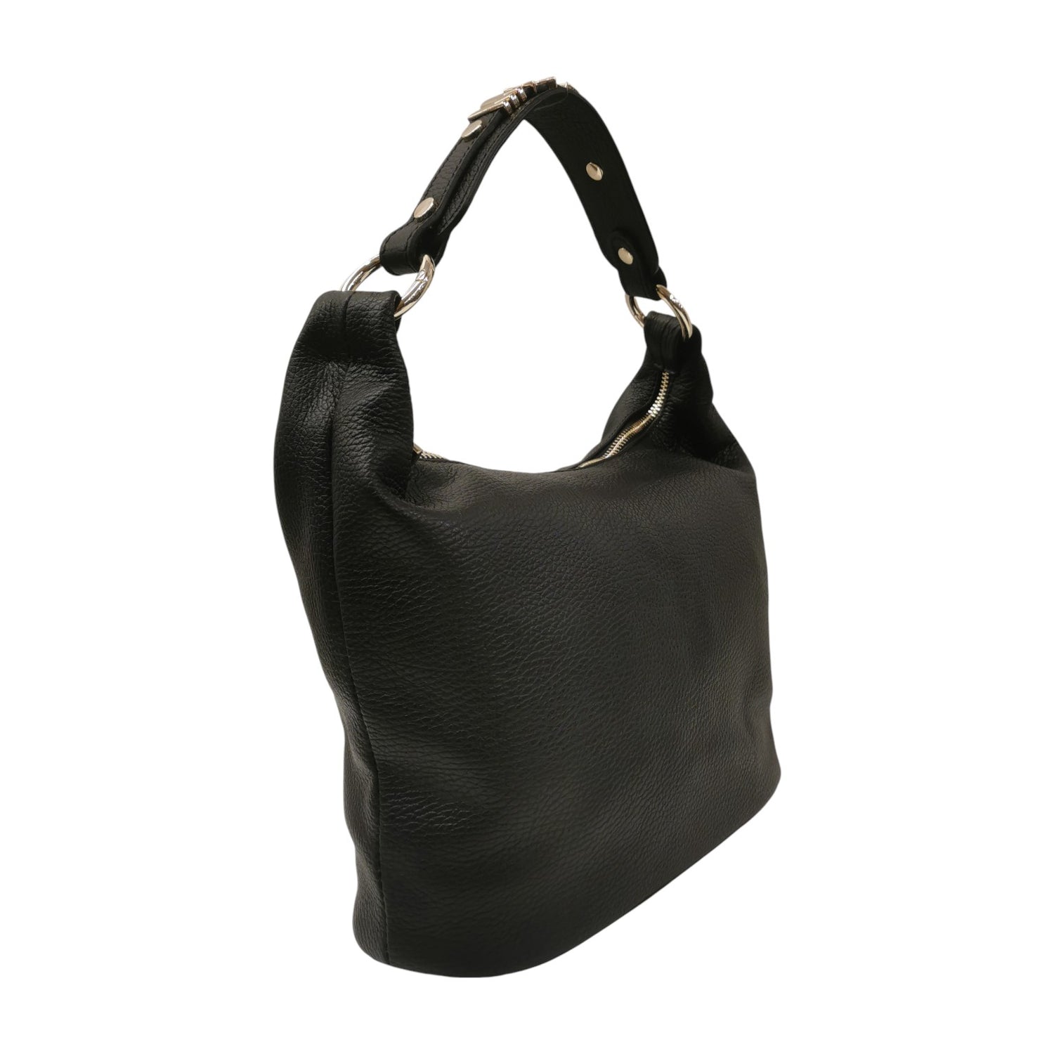 M Brc Borsa a Spalla Donna Linea Lettering in Pelle Nera con Logo Dorato