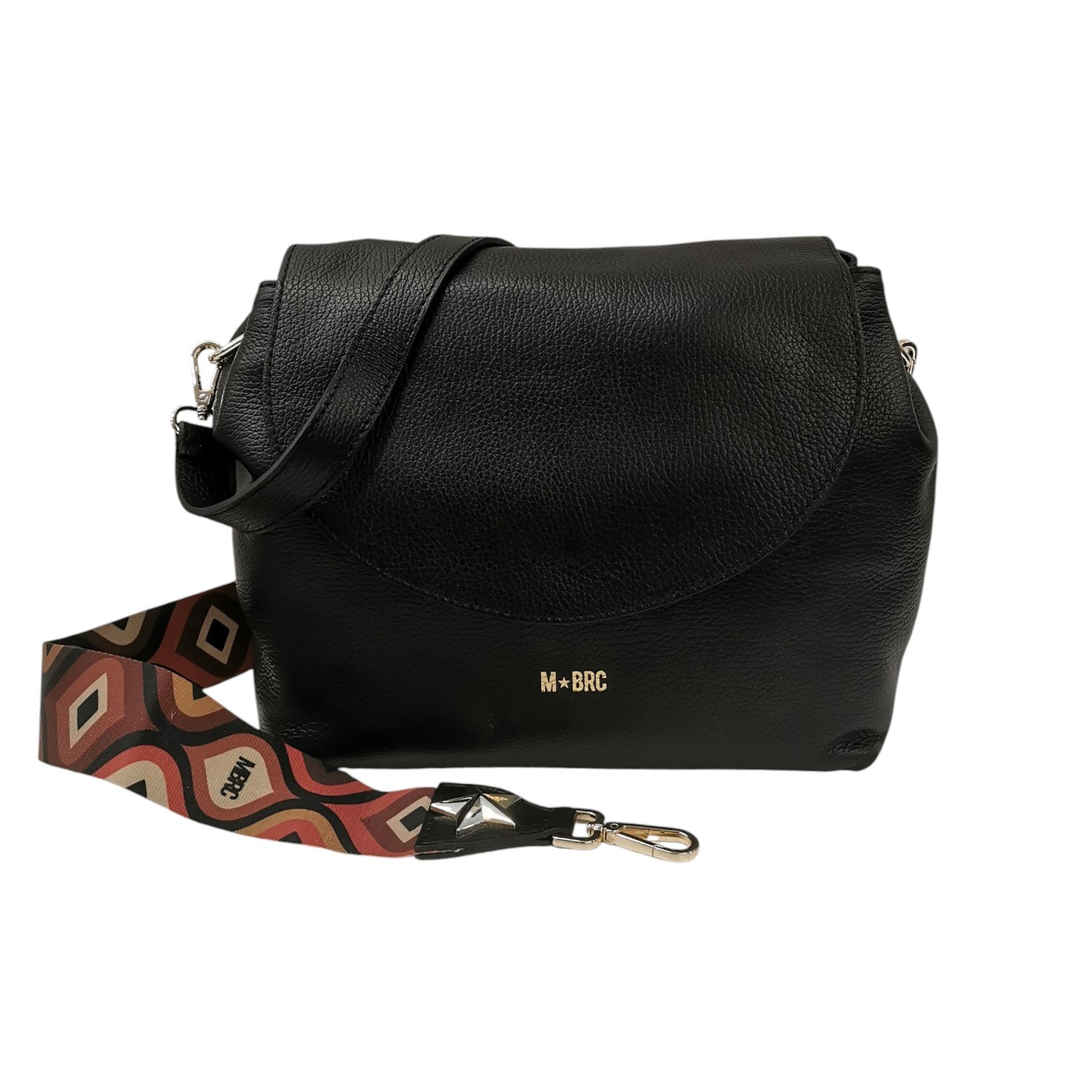 M Brc Borsa a Tracolla Donna Linea Obona in Pelle Nera con Patta