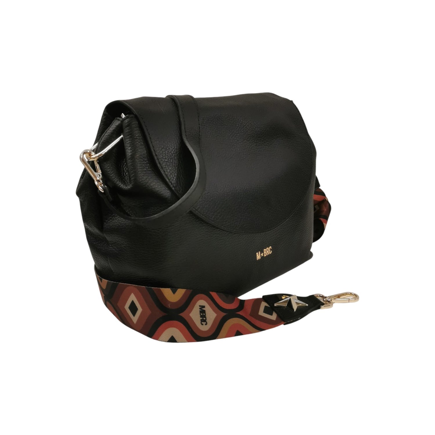 M Brc Borsa a Tracolla Donna Linea Obona in Pelle Nera con Patta