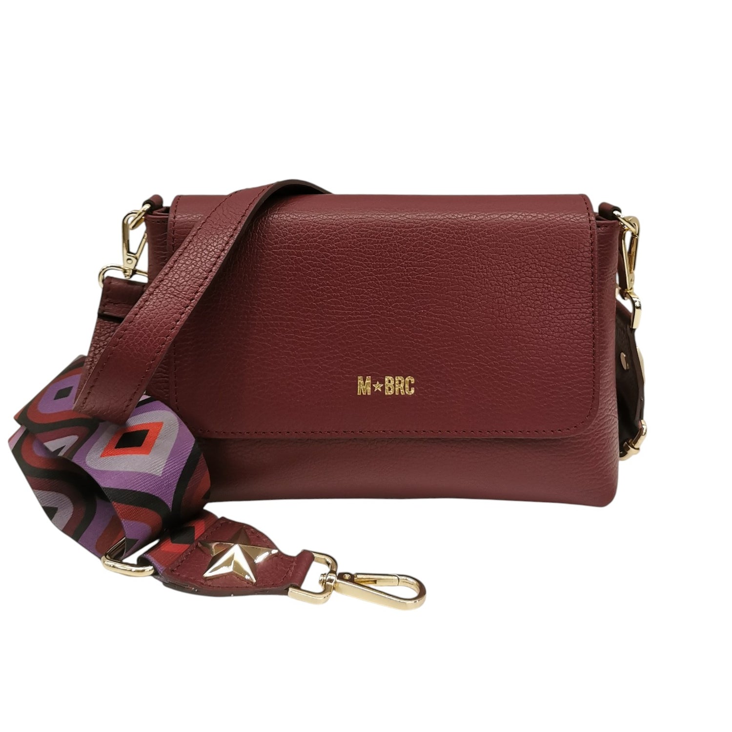 M Brc Borsa a Tracolla Donna Linea Obona in Pelle Martellata Bordeaux