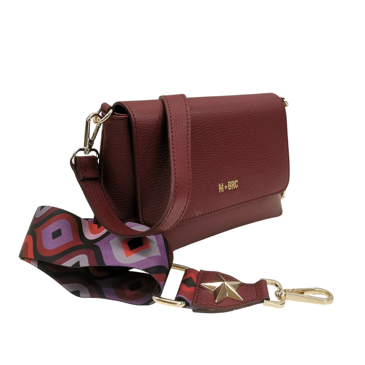 M Brc Borsa a Tracolla Donna Linea Obona in Pelle Martellata Bordeaux