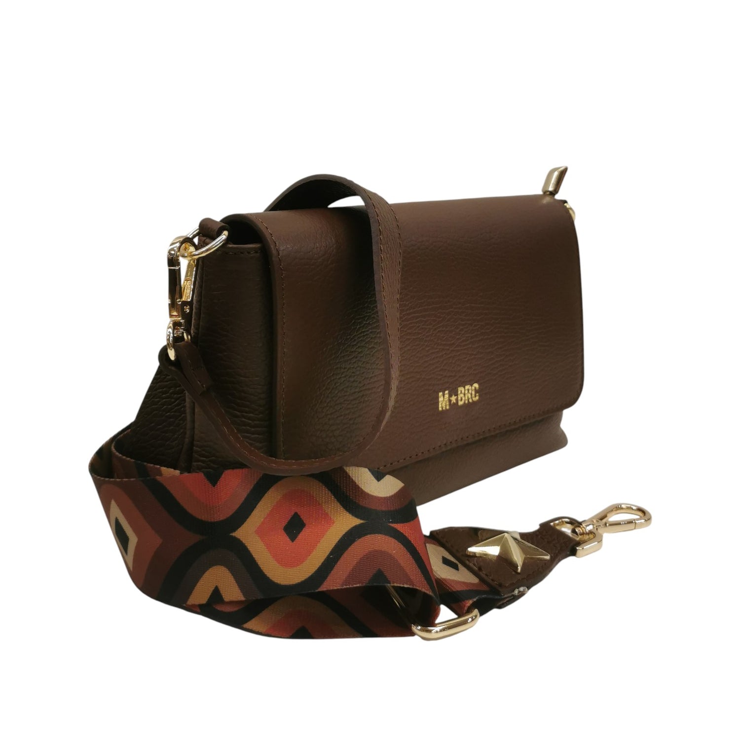 M Brc Borsa a Tracolla Donna Linea Obona in Pelle Martellata Marrone