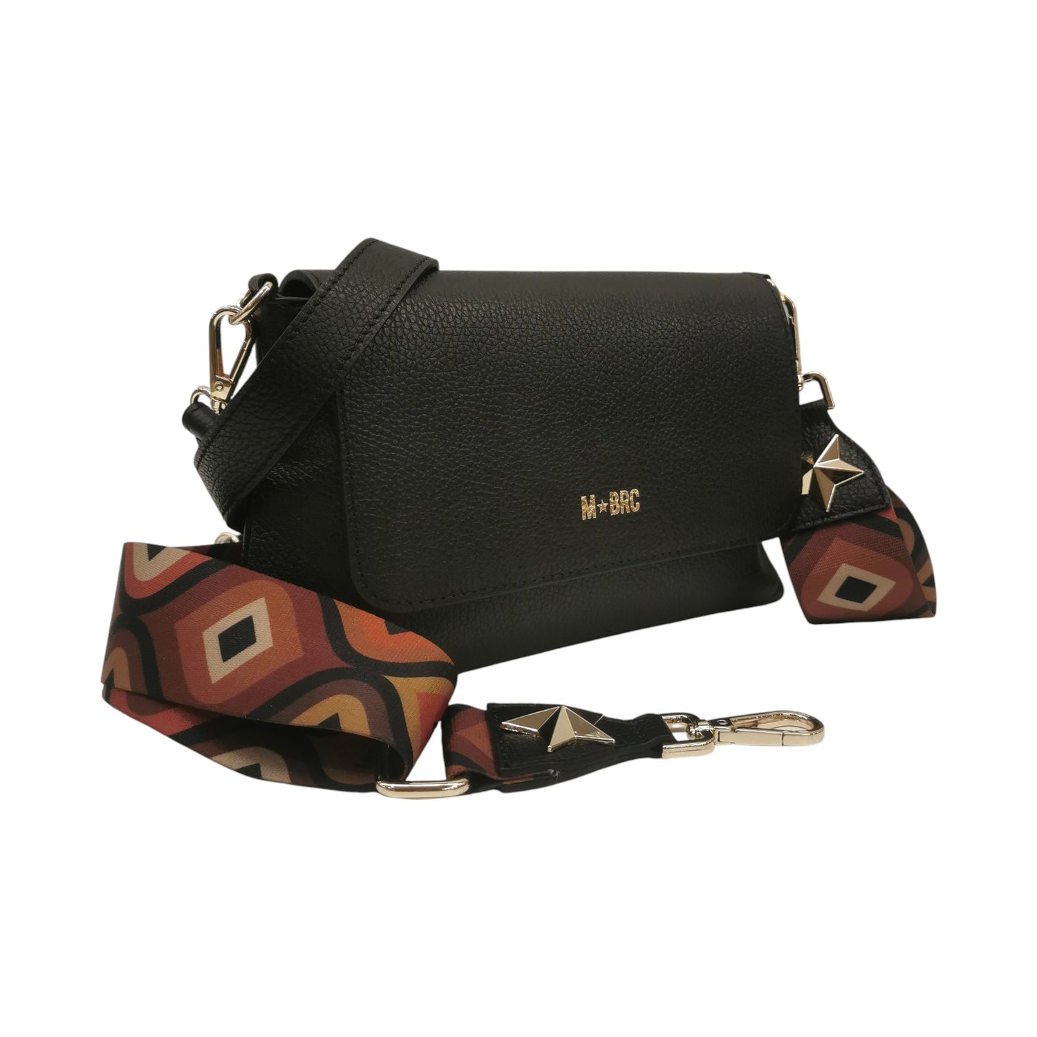 M Brc Borsa a Tracolla Donna Linea Obona in Pelle Martellata Nera