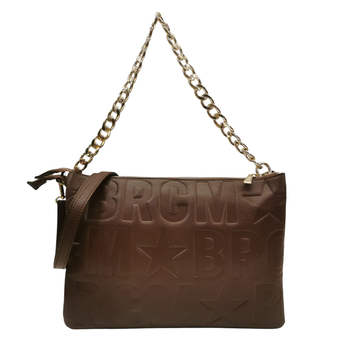 M Brc Borsa a Tracolla Donna Linea Sfera in Pelle Logata Marrone con Catena