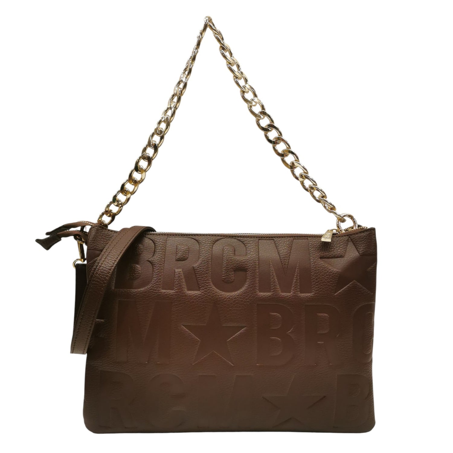 M Brc Borsa a Tracolla Donna Linea Sfera in Pelle Logata Marrone con Catena