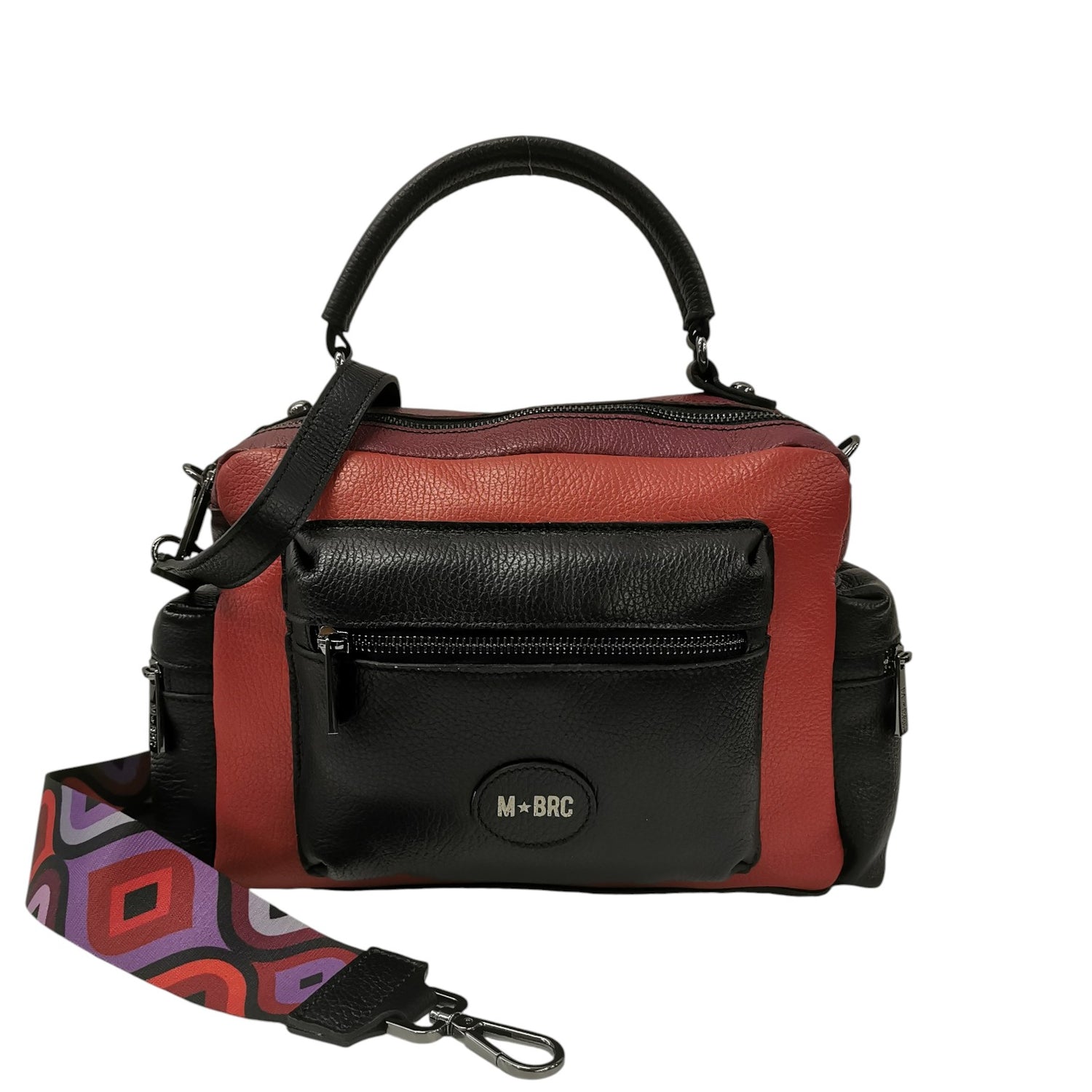 M Brc Borsa a Mano Donna Linea Obona 3 in Pelle Bordeaux Coccio con Doppia Tracolla