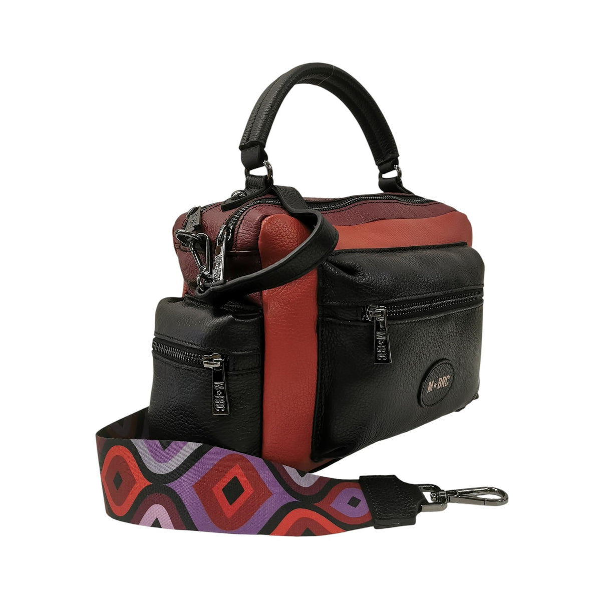 M Brc Borsa a Mano Donna Linea Obona 3 in Pelle Bordeaux Coccio con Doppia Tracolla