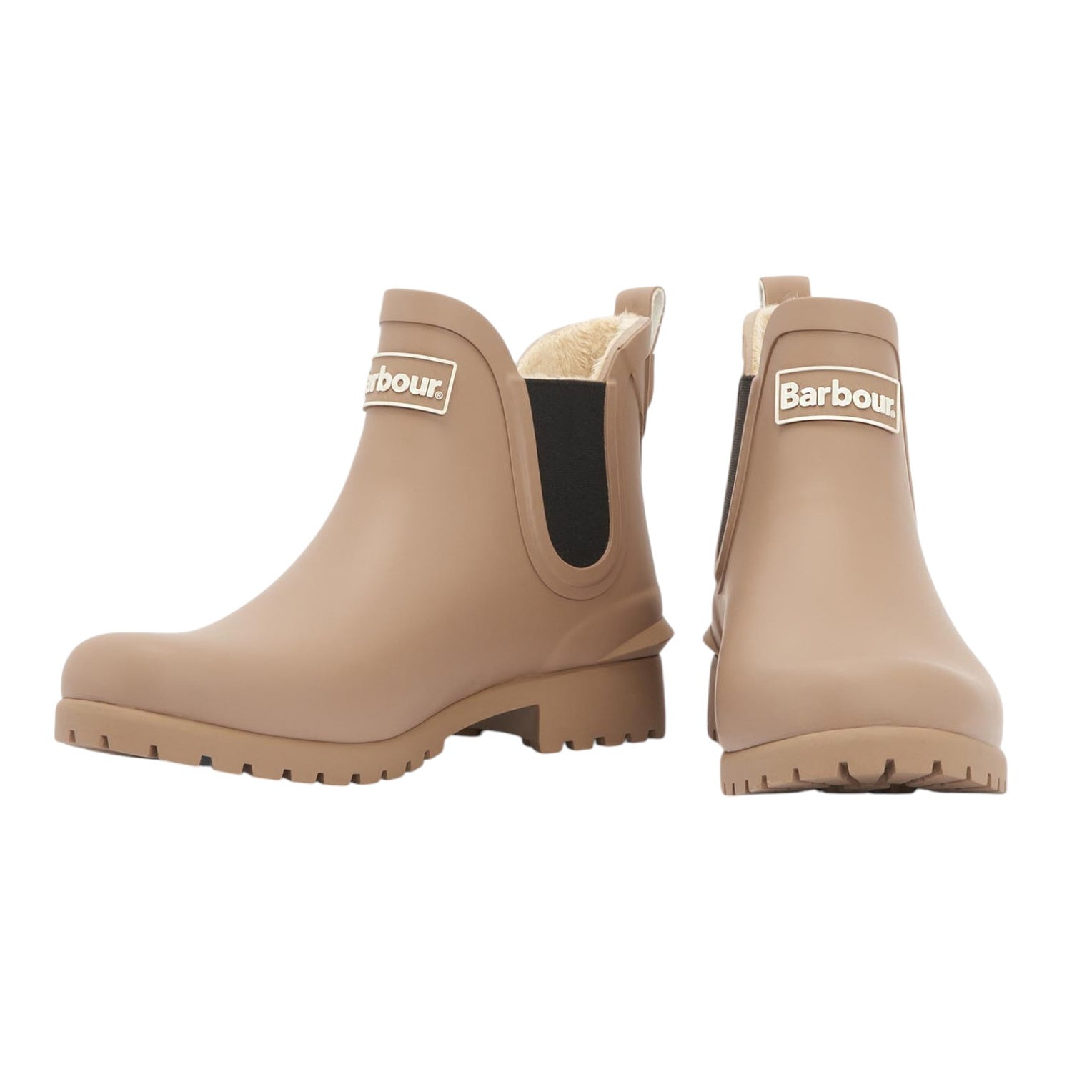 Barbour Stivaletto Donna in Gomma Beige con Tacco Largo Alto 30mm