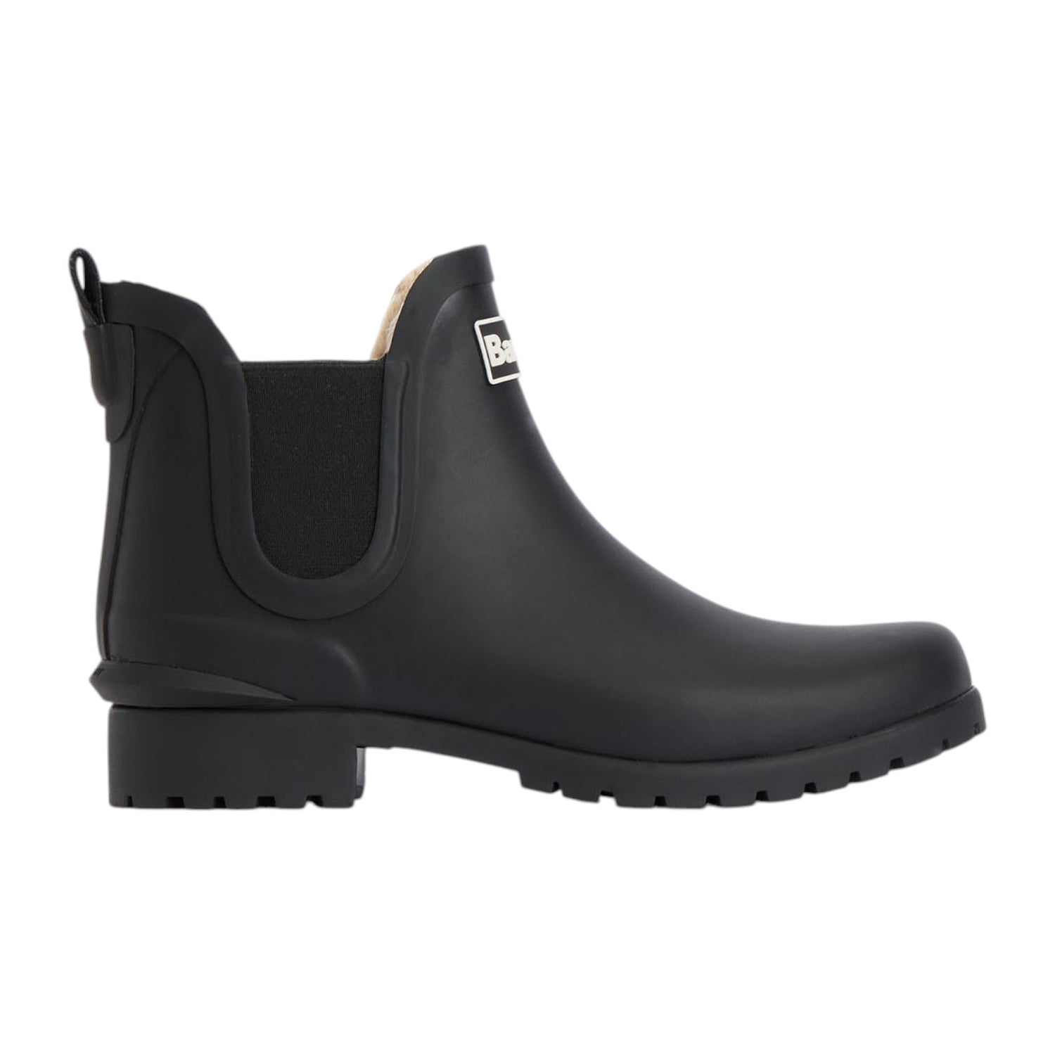 Barbour Stivaletto Donna in Gomma Nera con Tacco Largo Alto 30mm