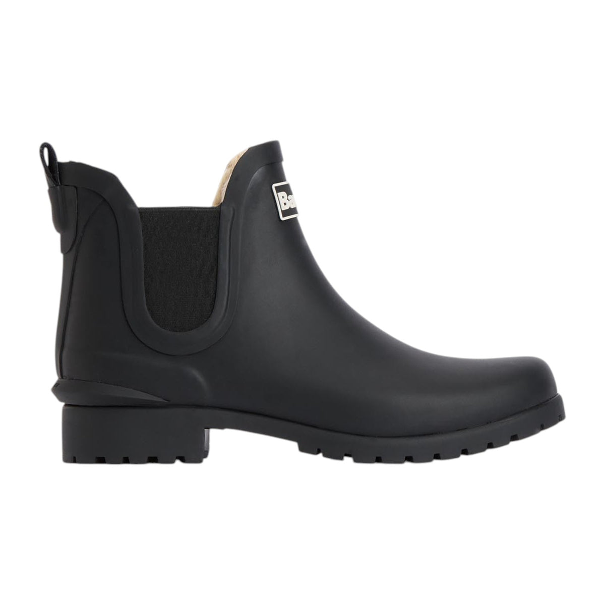 Barbour Stivaletto Donna in Gomma Nera con Tacco Largo Alto 30mm