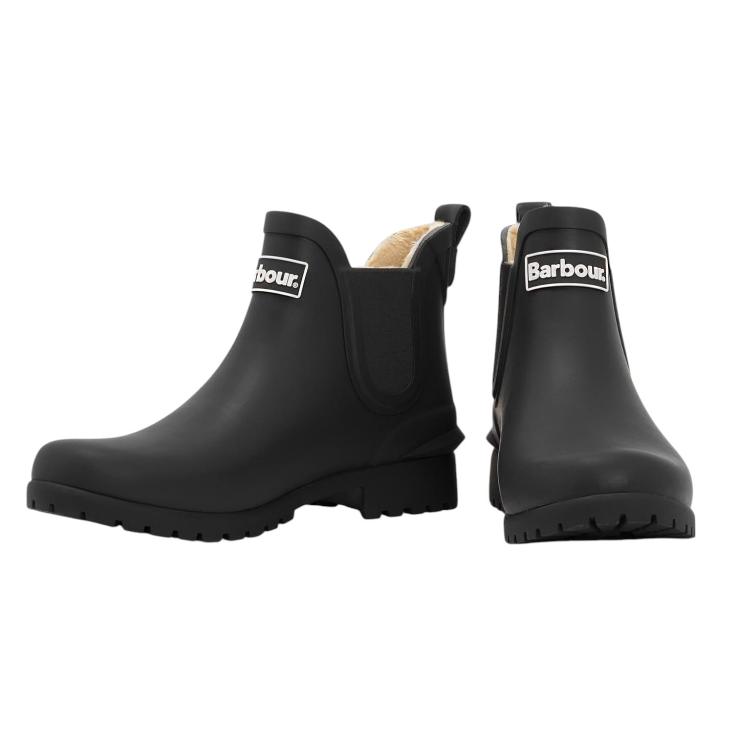 Barbour Stivaletto Donna in Gomma Nera con Tacco Largo Alto 30mm