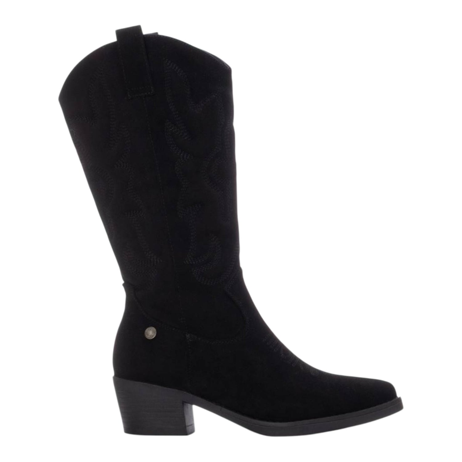 Refresh Camperos Stivale Donna in Camoscio Nero con Cuciture e Tacco Largo Alto 50mm