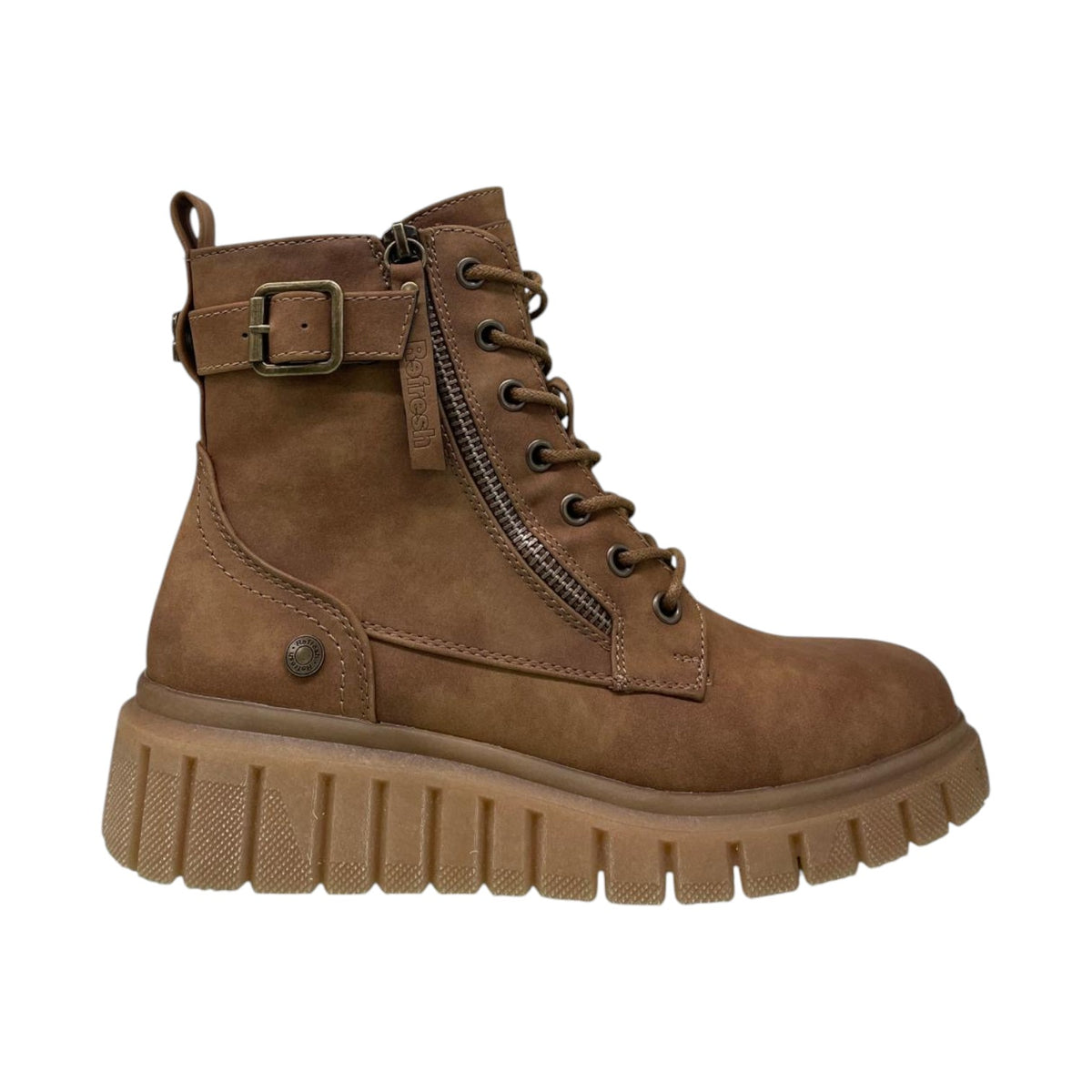 Refresh Sneakers Alta Donna in Camoscio Camel con Fibbia