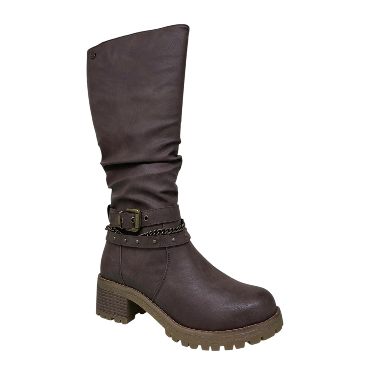 Refresh Stivale Donna in Ecopelle Marrone con Fibbia e Catena