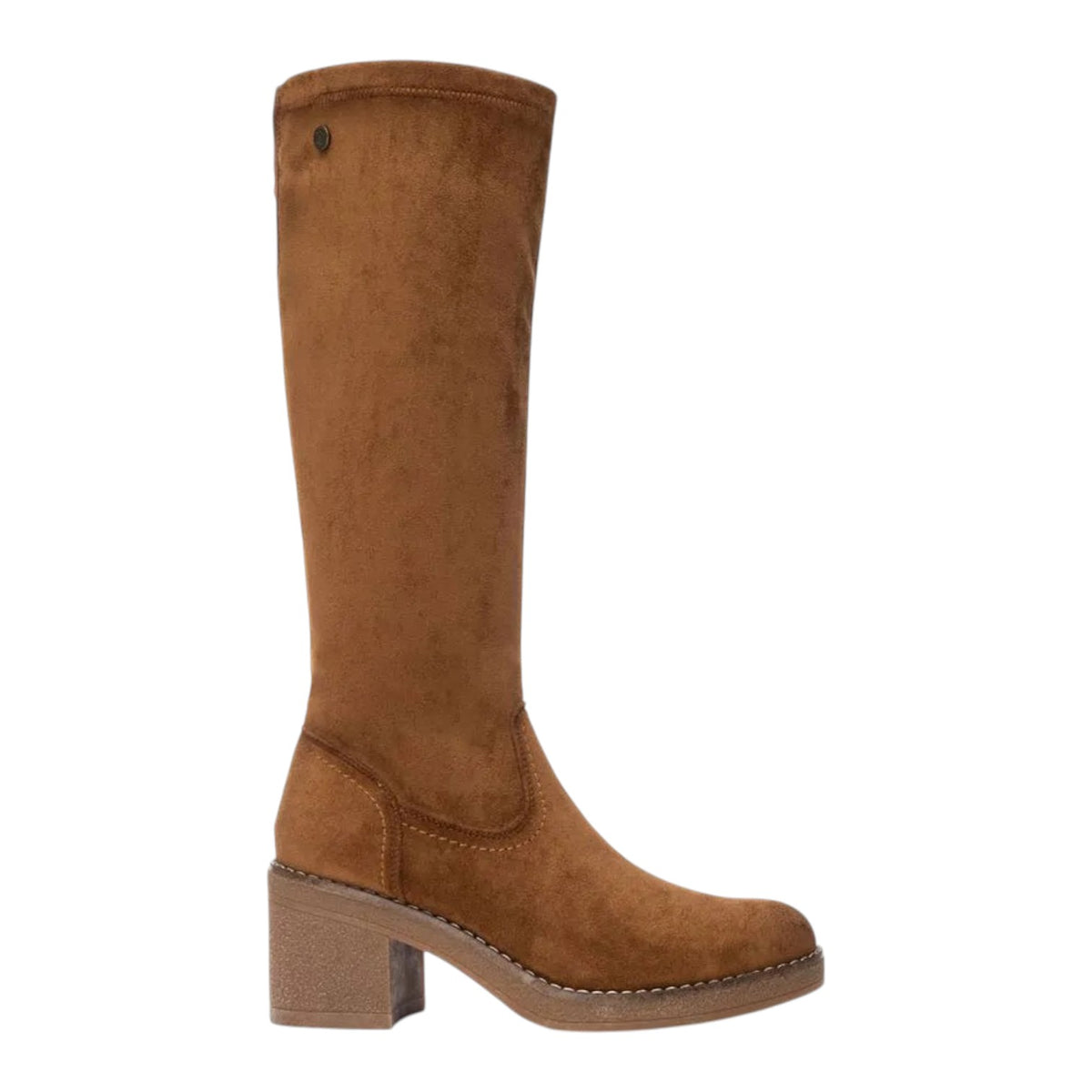 Refresh Stivale Donna in Camoscio Camel e Tacco Largo Alto 70mm