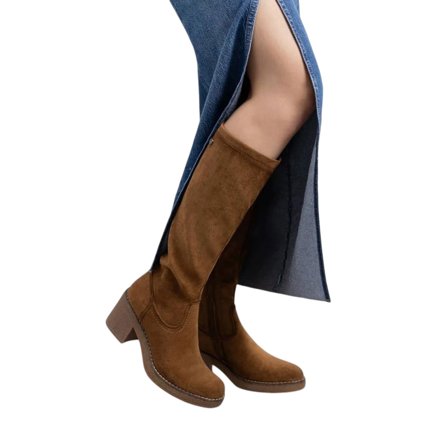 Refresh Stivale Donna in Camoscio Camel e Tacco Largo Alto 70mm