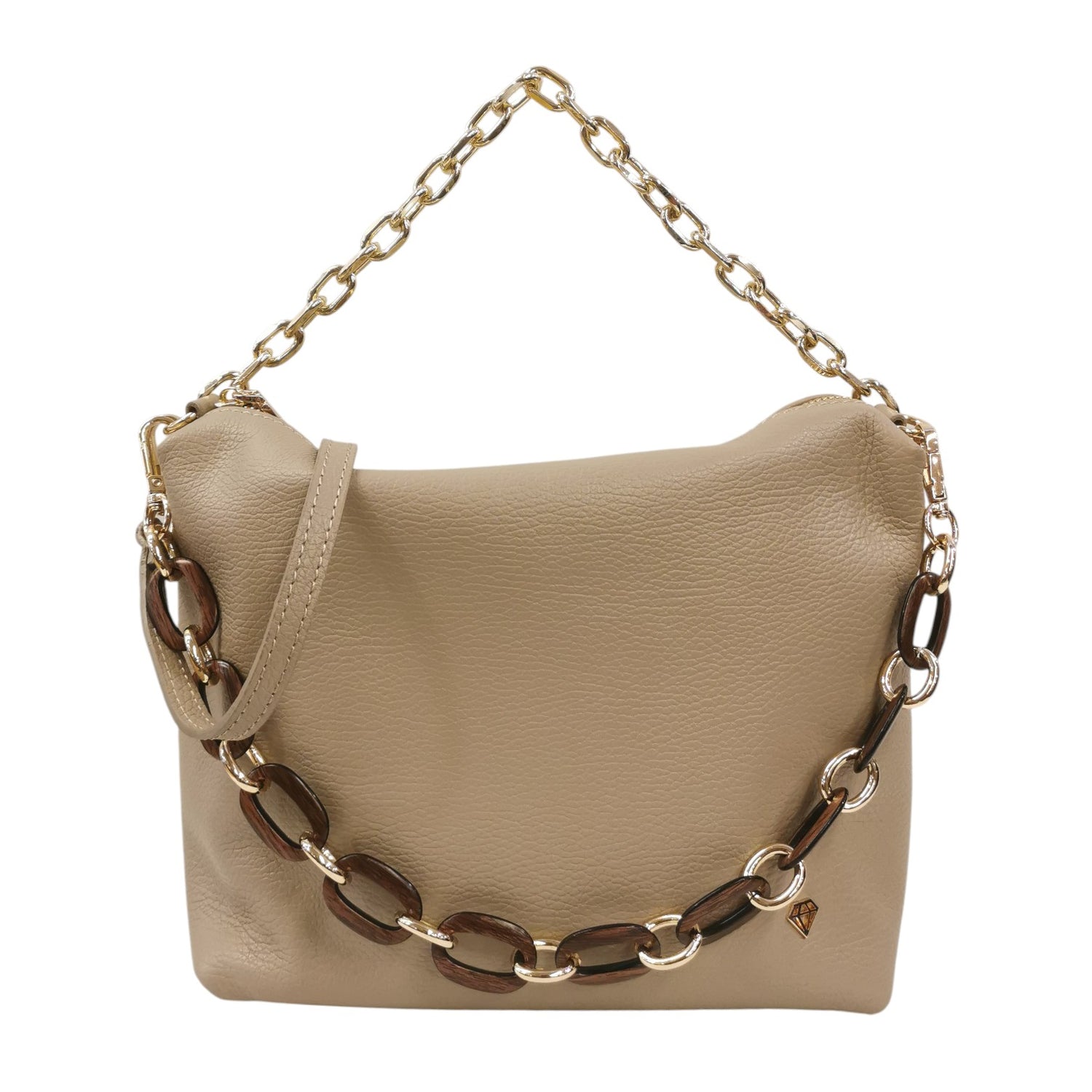 Caleidos Borsa a Spalla Donna in Pelle Morbida Martellata Marmo con Catena