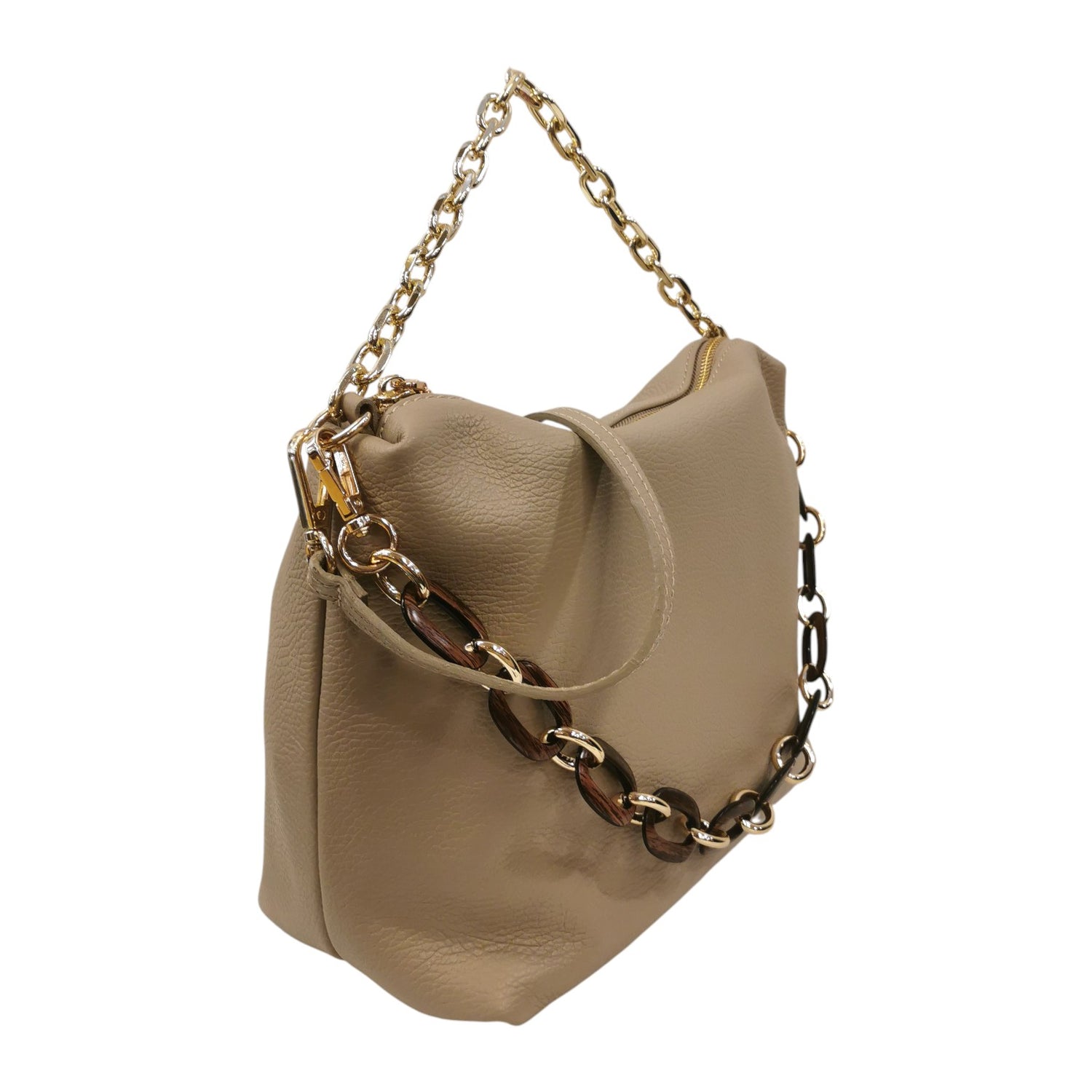 Caleidos Borsa a Spalla Donna in Pelle Morbida Martellata Marmo con Catena