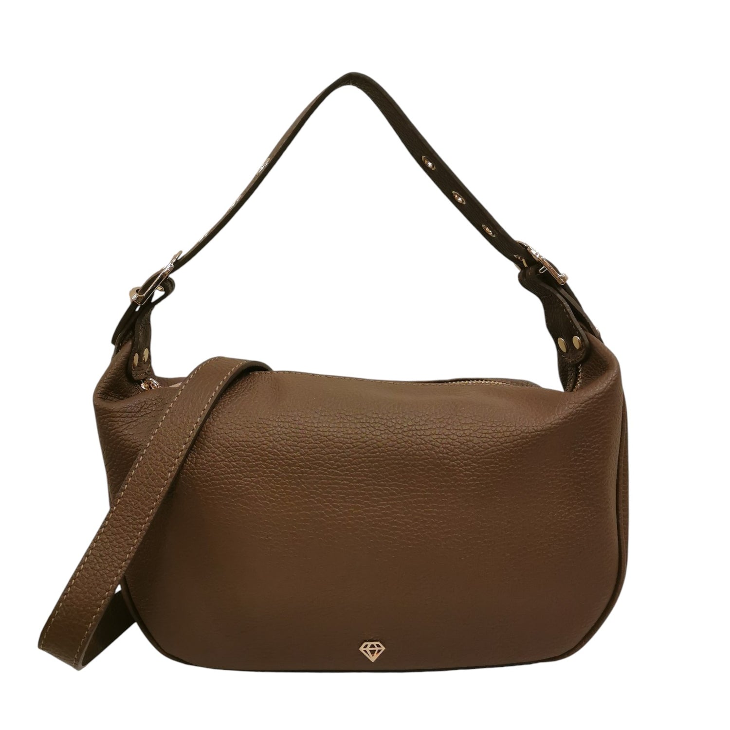 Caleidos Borsa a Spalla Donna in Pelle Martellata Castoro con Tracolla e Manico Regolabile