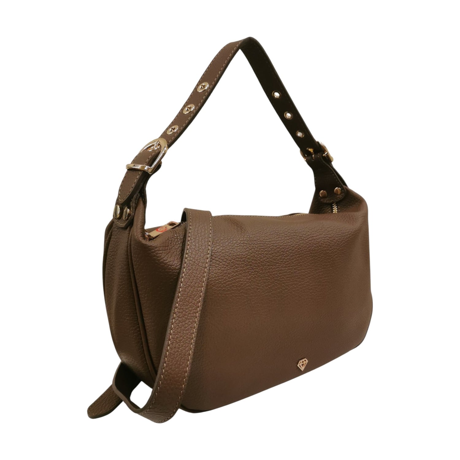 Caleidos Borsa a Spalla Donna in Pelle Martellata Castoro con Tracolla e Manico Regolabile