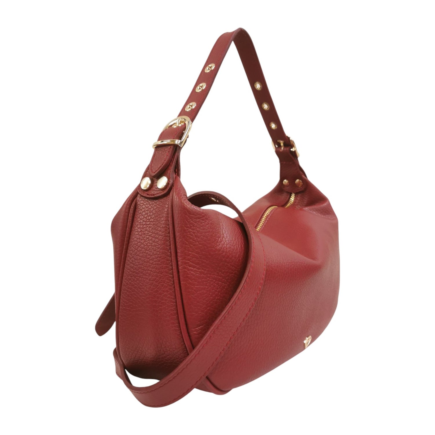 Caleidos Borsa a Spalla Donna in Pelle Martellata Vino con Tracolla e Manico Regolabile