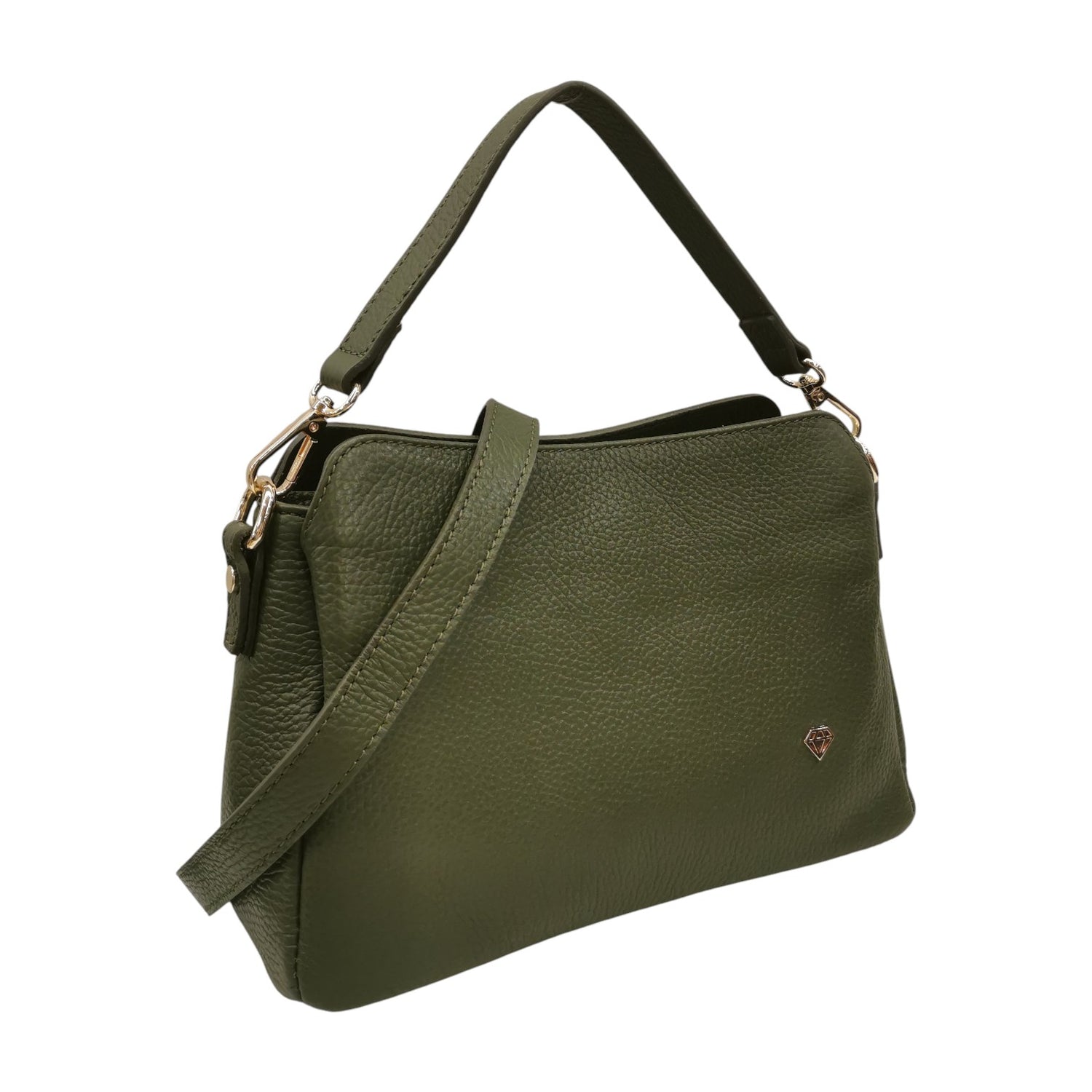 Caleidos Borsa a Spalla Donna in Pelle Morbida Martellata Foresta con Tracolla