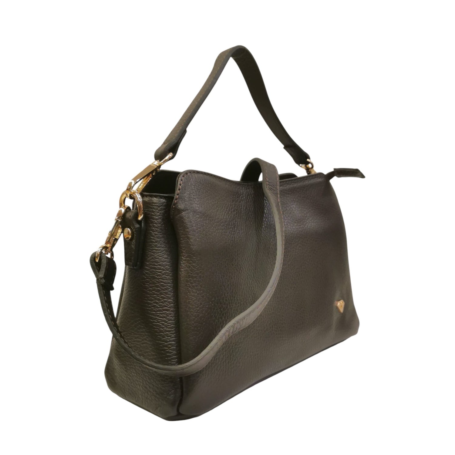 Caleidos Borsa a Spalla Donna in Pelle Morbida Martellata Marrone con Tracolla