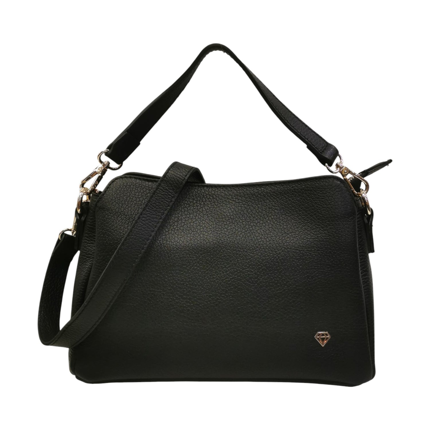 Caleidos Borsa a Spalla Donna in Pelle Morbida Martellata Nera con Tracolla