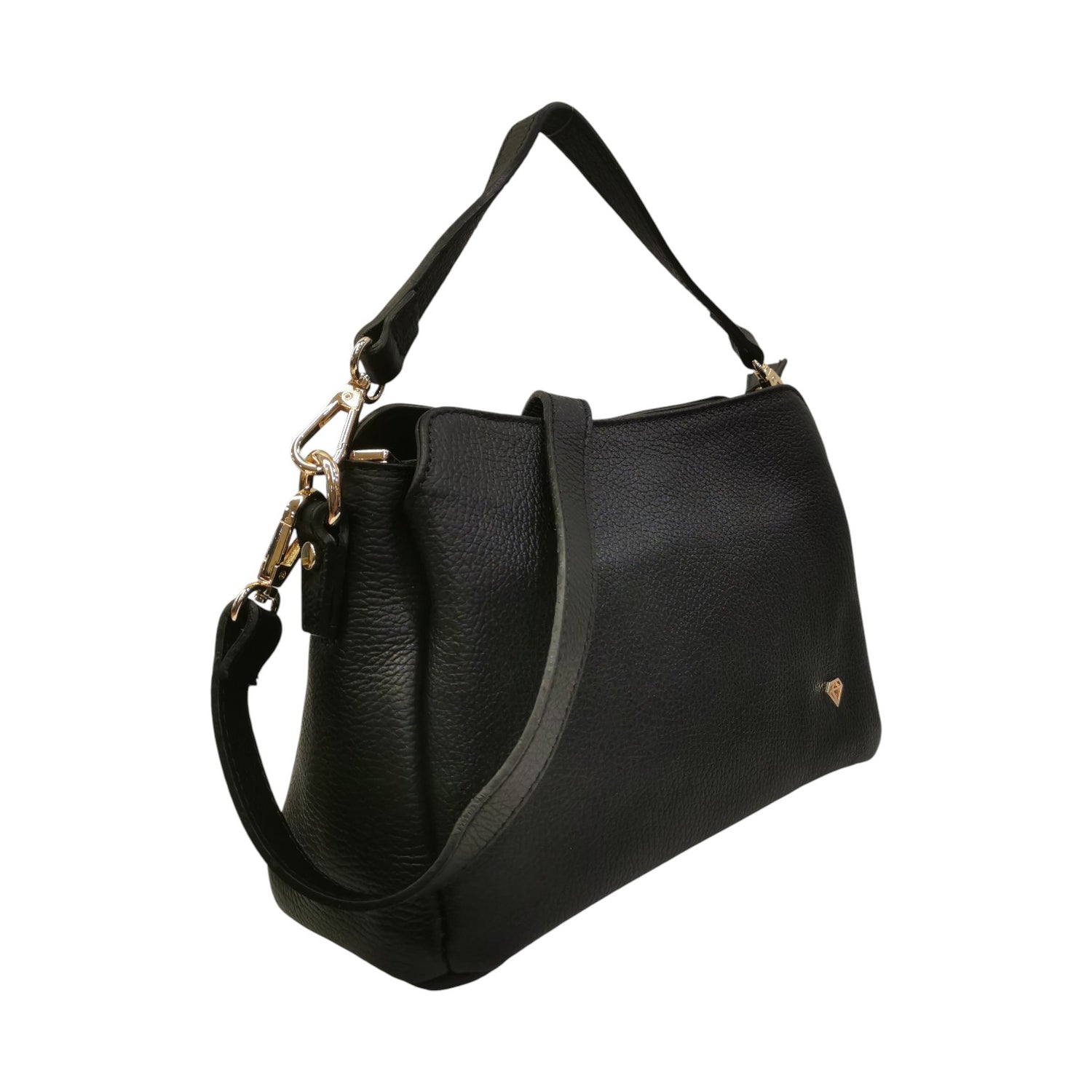 Caleidos Borsa a Spalla Donna in Pelle Morbida Martellata Nera con Tracolla