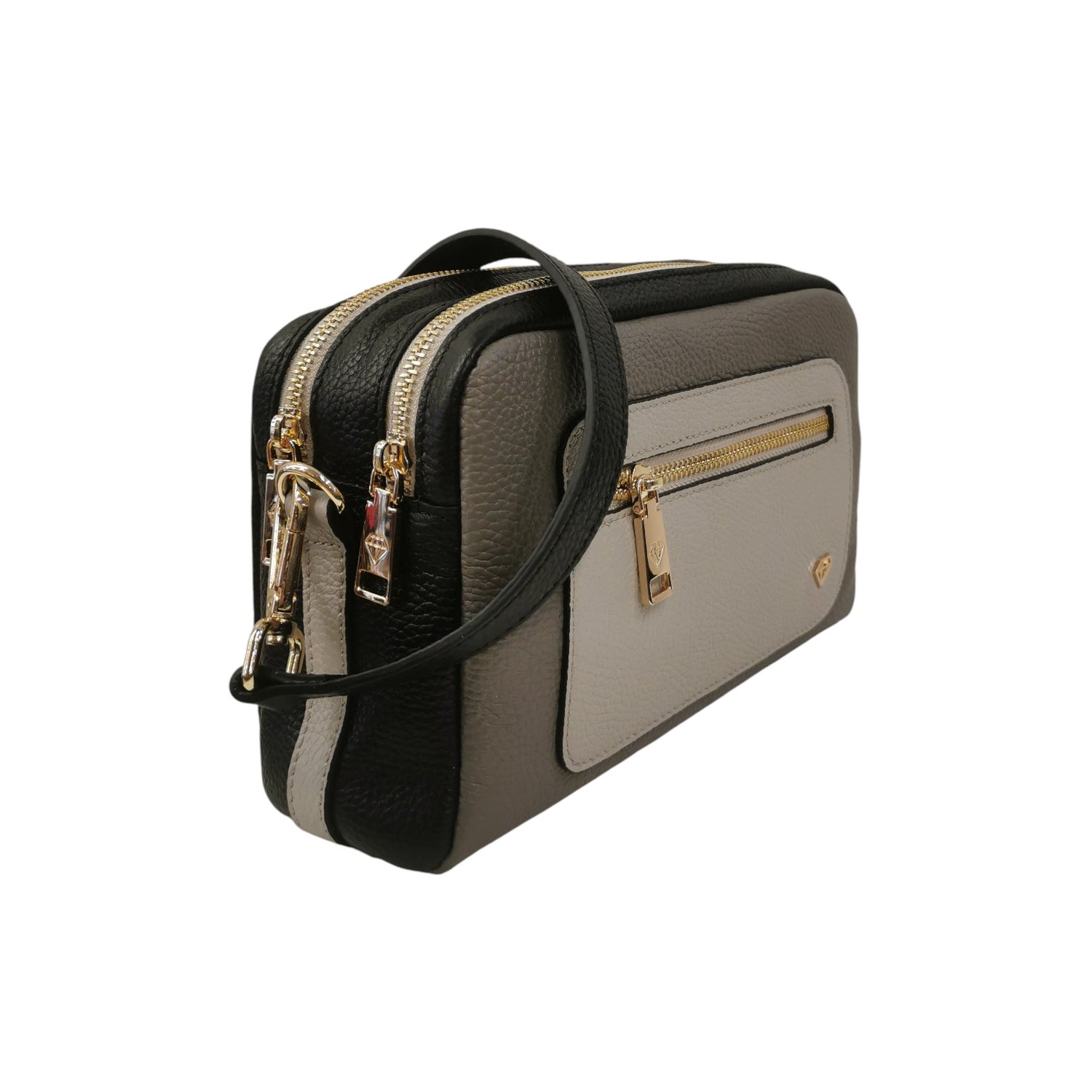 Caleidos Camera Bag Media Donna in Pelle Multi Nero con Doppio Scomparto