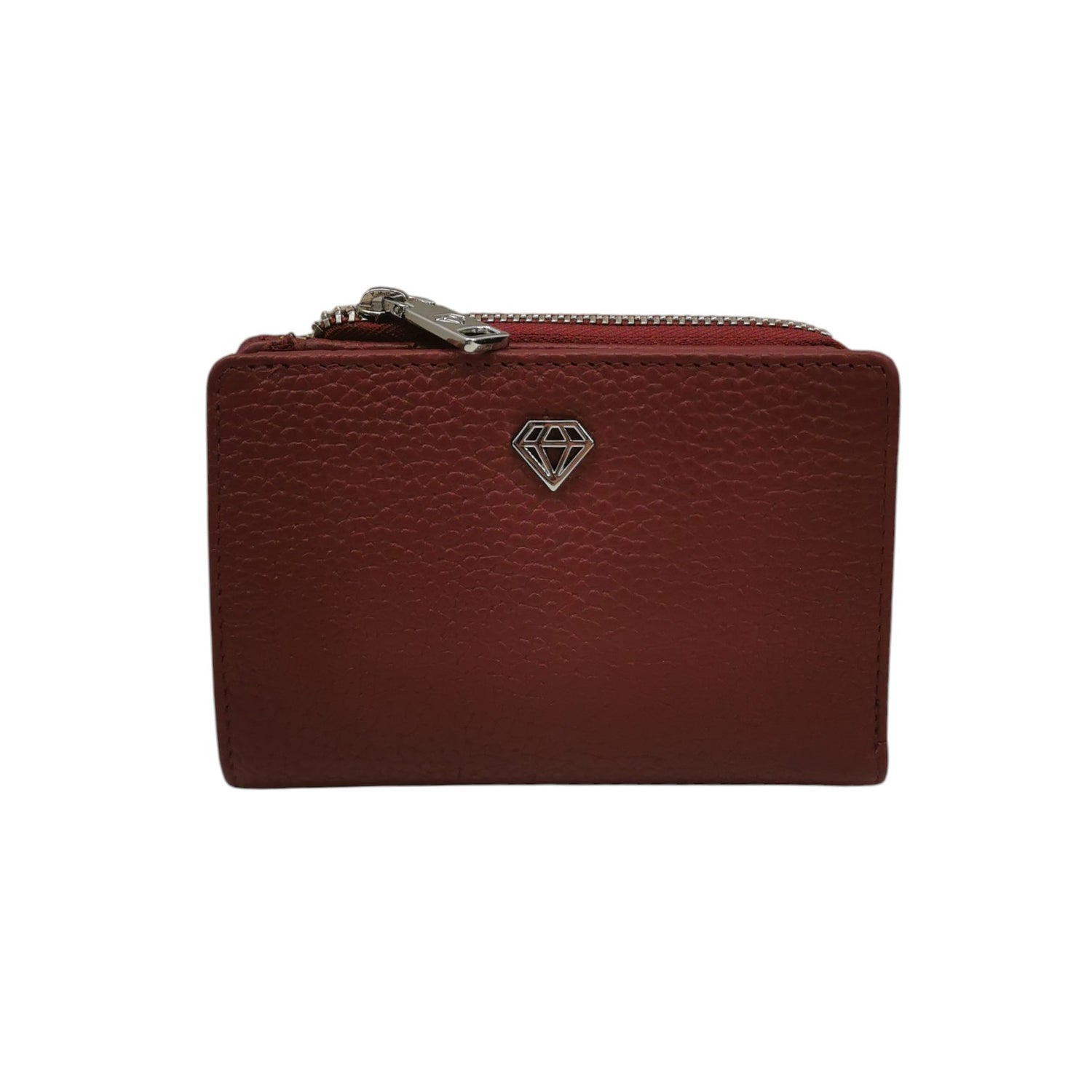 Caleidos Portafoglio Donna in Pelle Martellata Bordeaux con Zip e Bottone