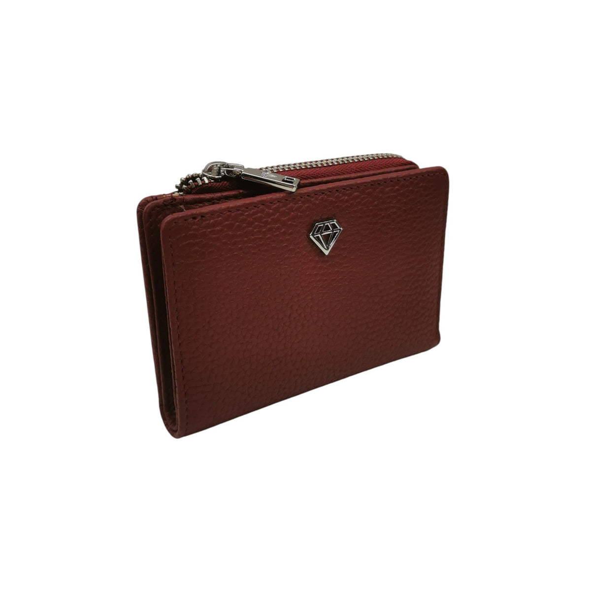 Caleidos Portafoglio Donna in Pelle Martellata Bordeaux con Zip e Bottone