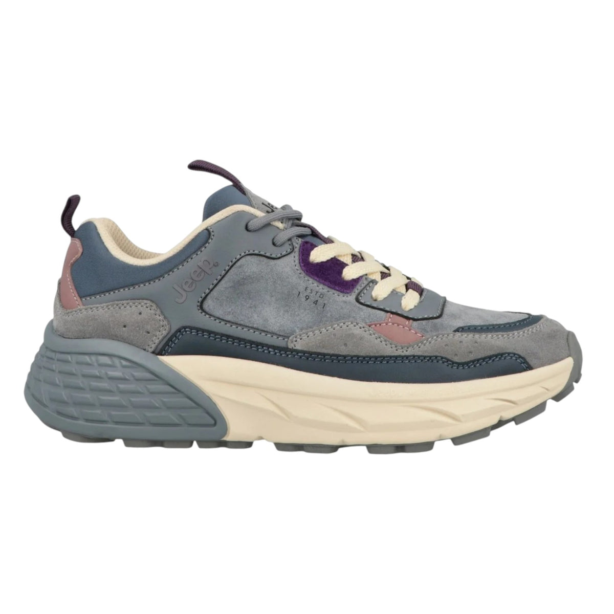 Jeep Sneakers Donna in Camoscio e Tessuto Blu con Lacci Bicolore e Logo Impresso Laterale