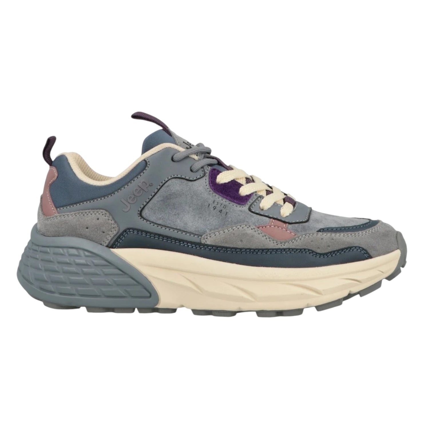 Jeep Sneakers Donna in Camoscio e Tessuto Blu con Lacci Bicolore e Logo Impresso Laterale