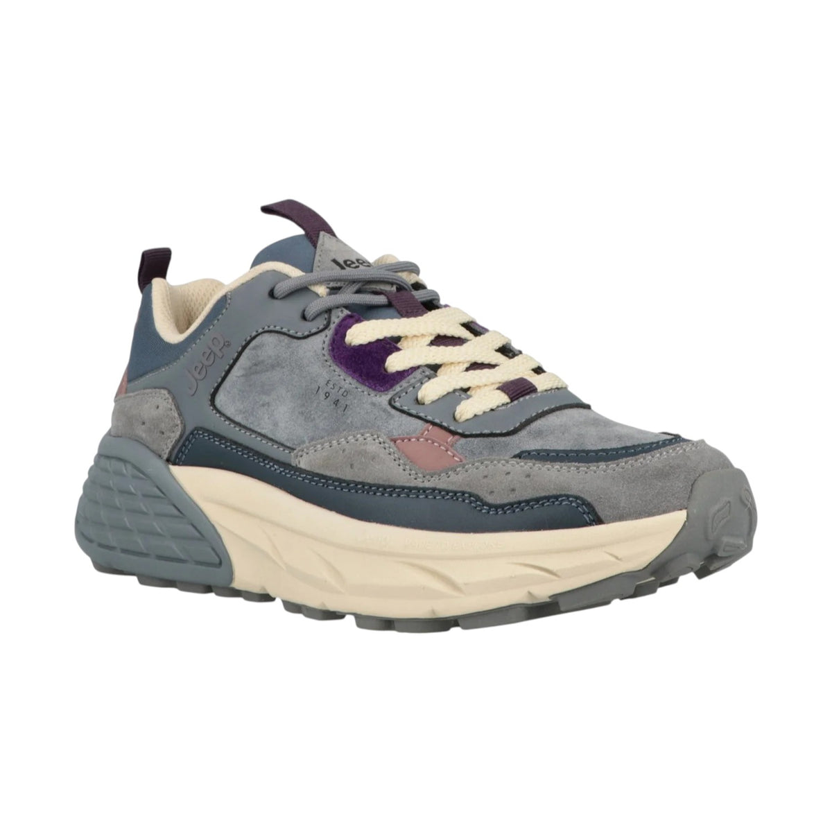 Jeep Sneakers Donna in Camoscio e Tessuto Blu con Lacci Bicolore e Logo Impresso Laterale