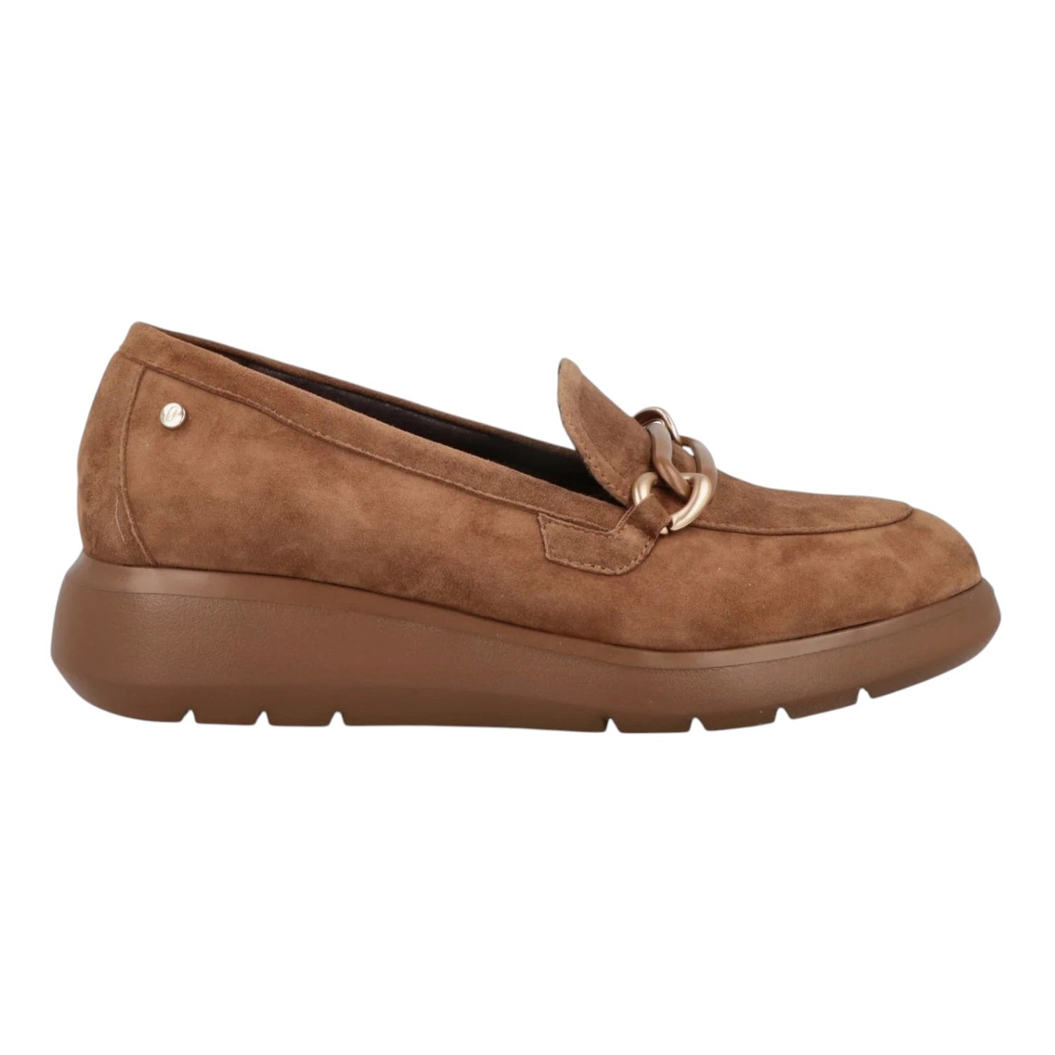 Impronte Mocassino Donna in Pelle Scamosciata Cognac con Zeppa Alta 30mm