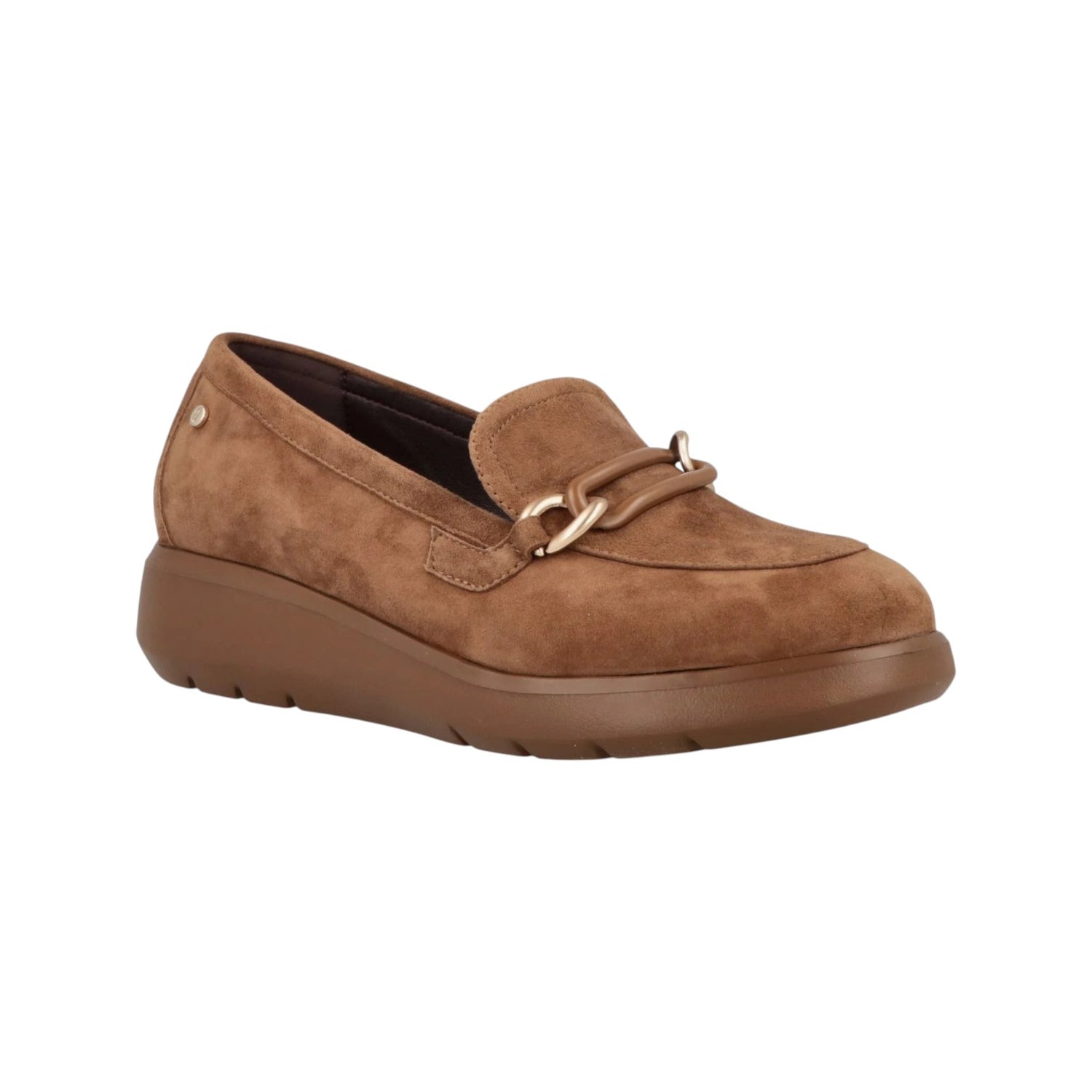 Impronte Mocassino Donna in Pelle Scamosciata Cognac con Zeppa Alta 30mm