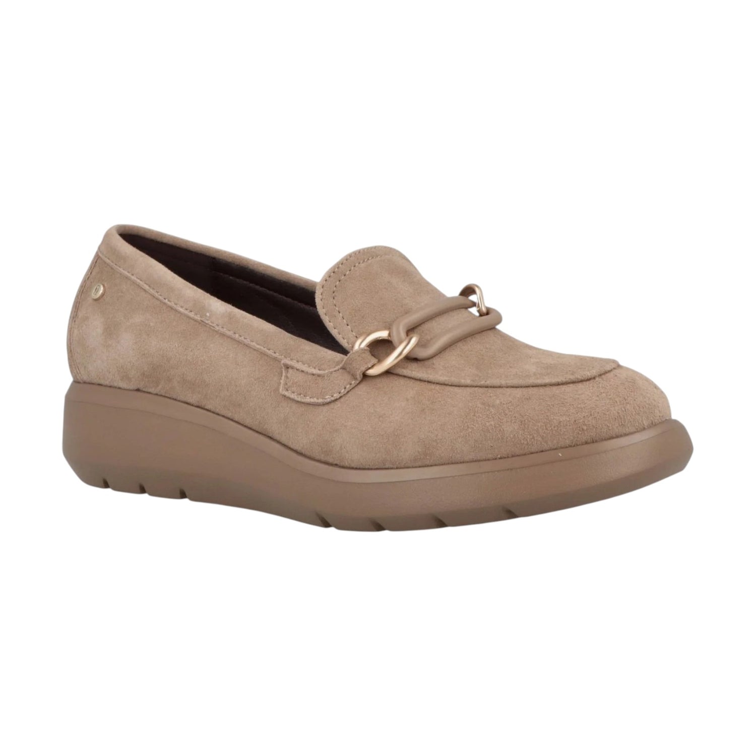 Impronte Mocassino Donna in Pelle Scamosciata Tortora con Zeppa Alta 30mm