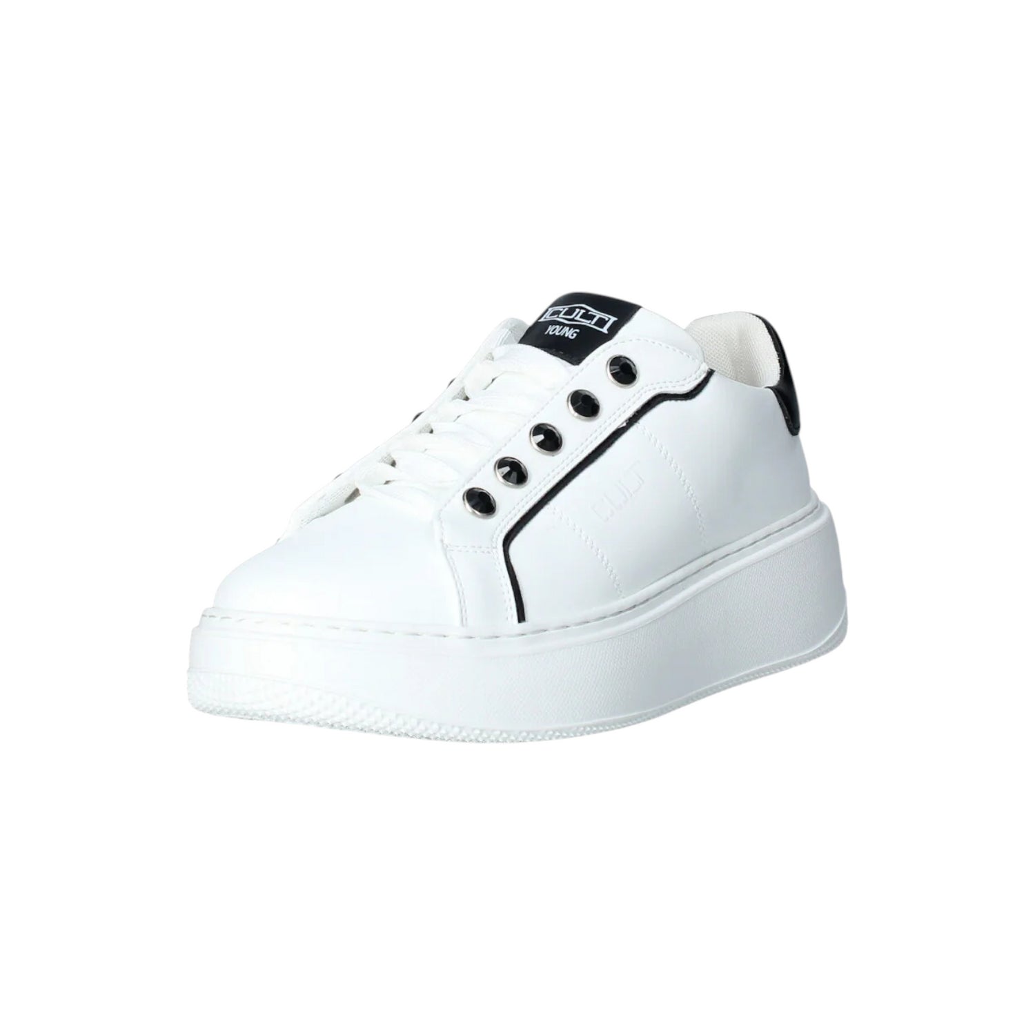 Cult Young Sneakers Bambina in Ecopelle Bianca con Bordi e Strass Neri Numero 31/32/33/34